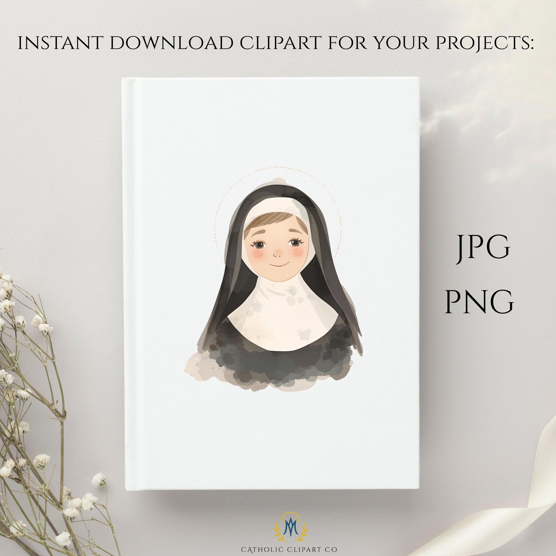 Watercolor nun illustration PNG | Ilustración de monja en acuarela PNG