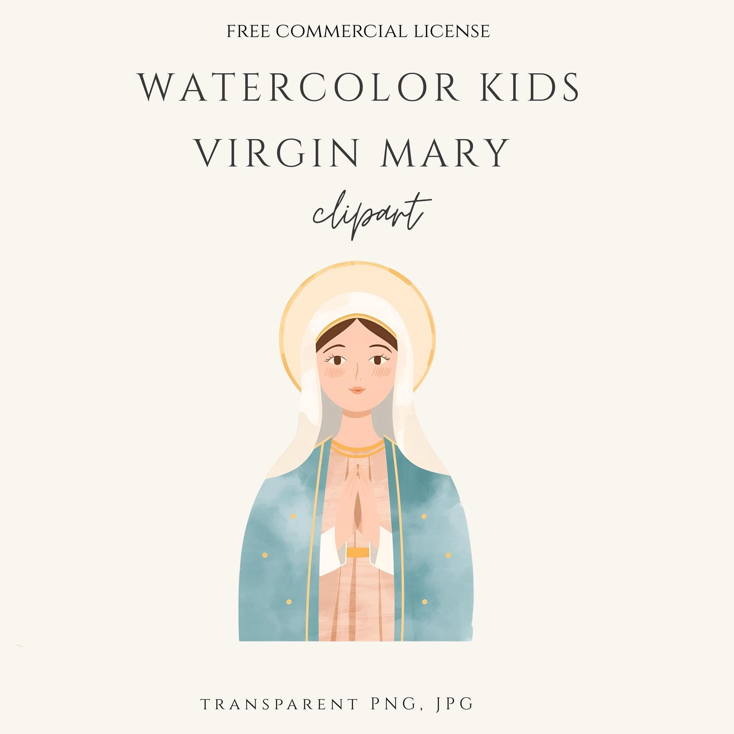 Virgin Mary watercolor kids clipart | Clipart infantil de la Virgen María en acuarela