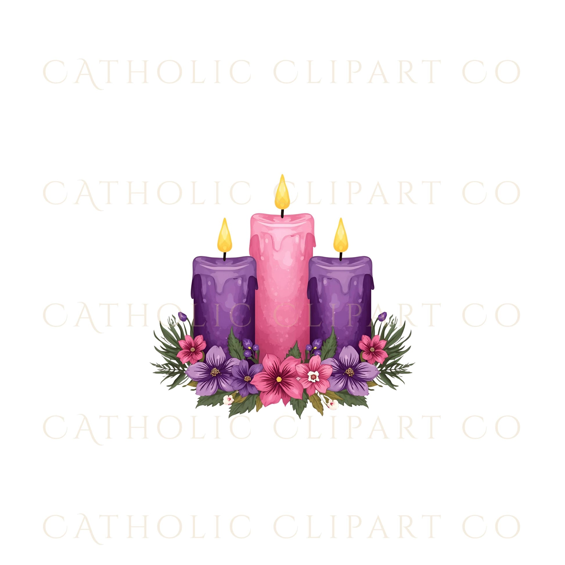 Pink Gaudete candle clipart for Advent • Vela rosada Gaudete para Adviento en clipart