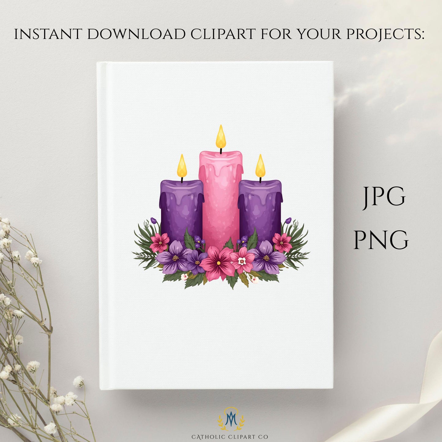 Catholic Christmas candle clipart • Clipart de vela navideña católica