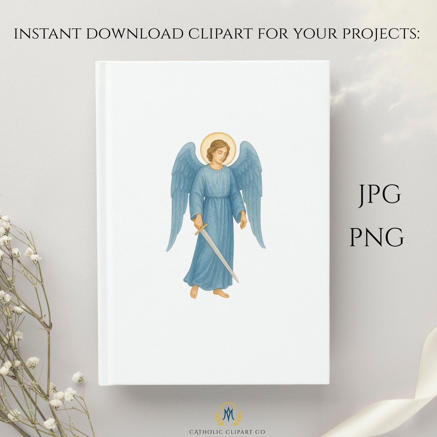 Soft Marian blue archangel clipart Catholic design | Clipart de arcángel azul mariano estilo católico