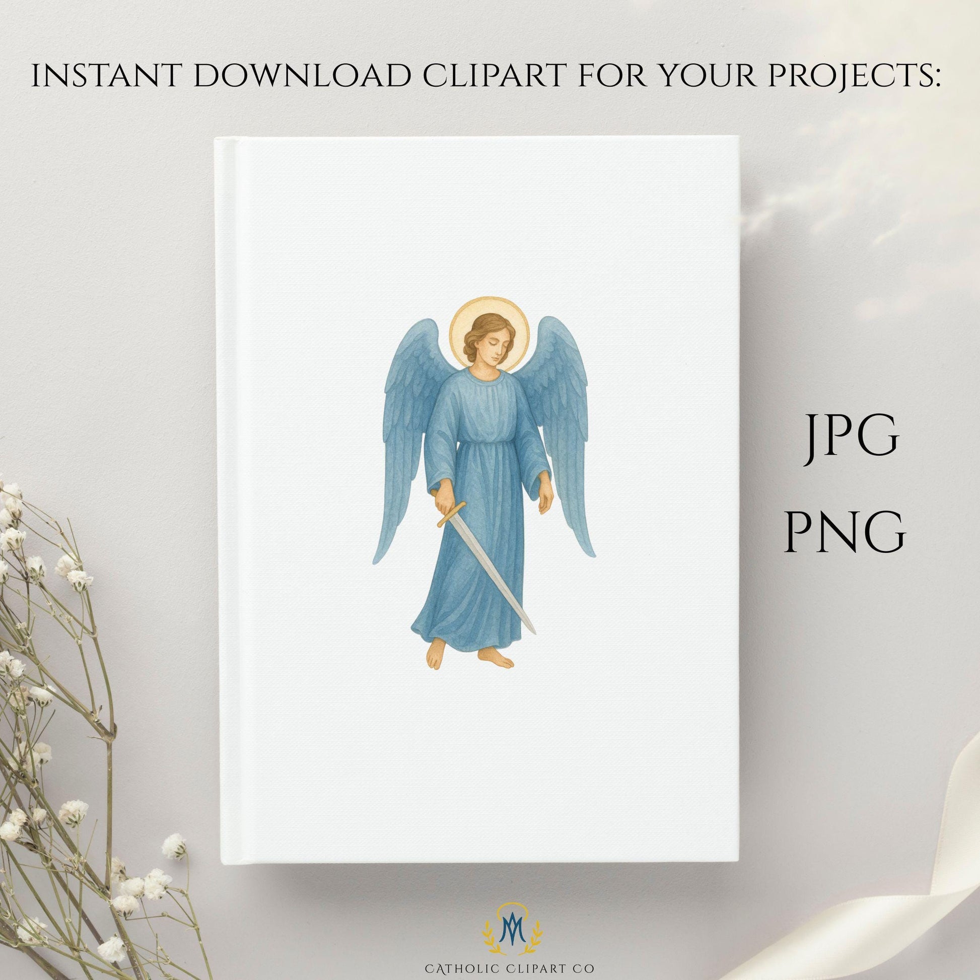 Soft Marian blue archangel clipart Catholic design | Clipart de arcángel azul mariano estilo católico
