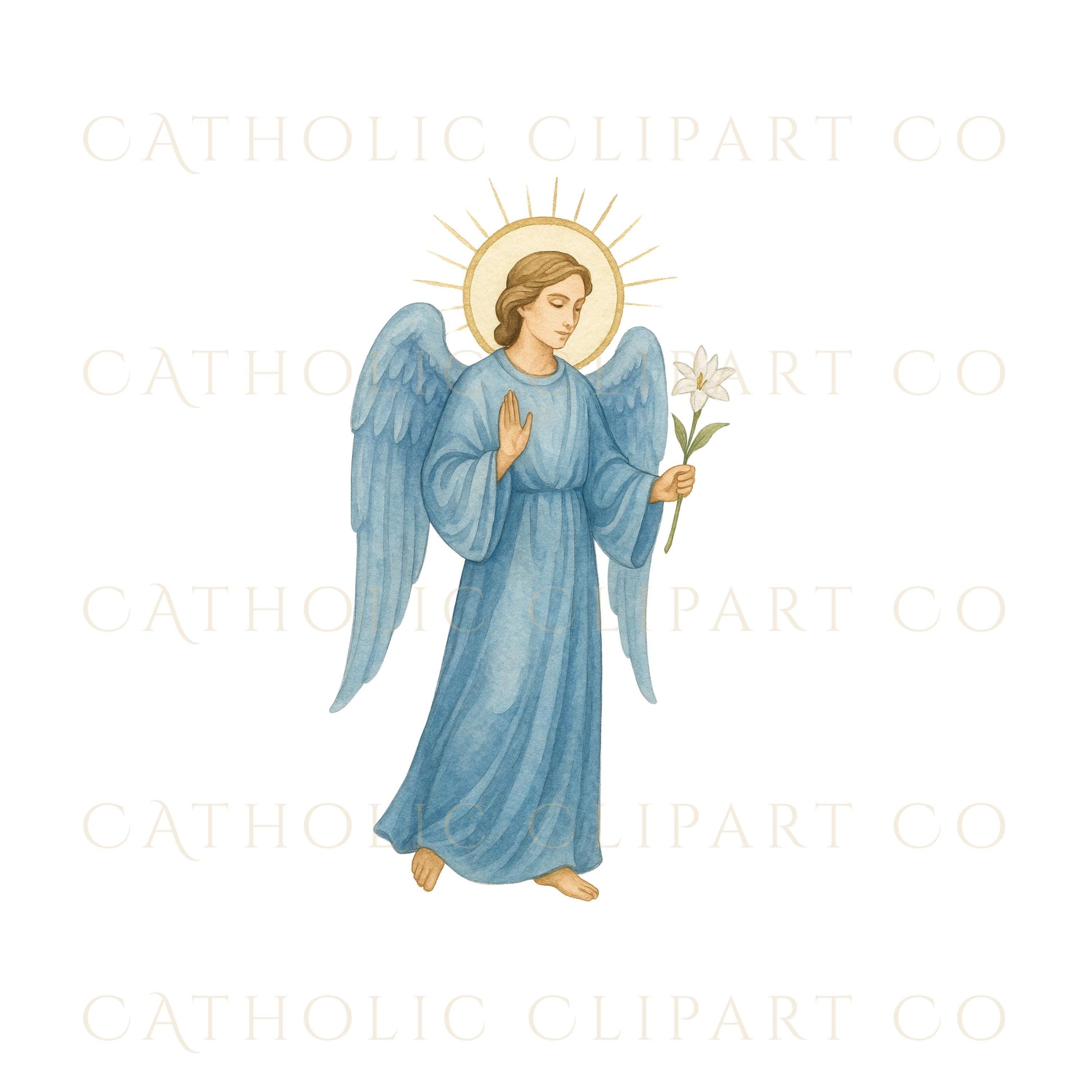 Catholic archangel illustration with sword and halo | Ilustración católica del arcángel con espada y aureola