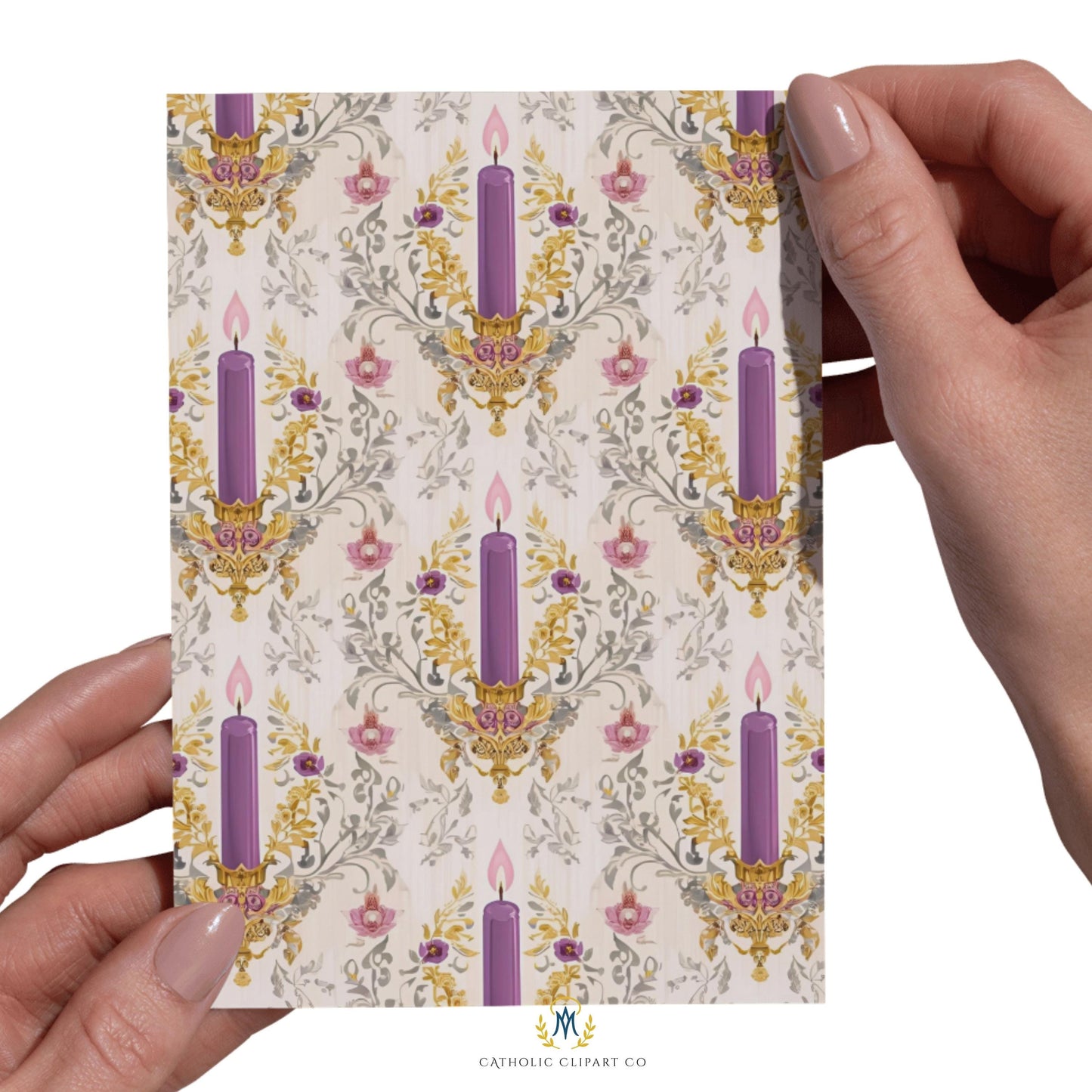 Victorian style Advent candle digital paper for Christian projects / Papel digital de velas de Adviento estilo victoriano para proyectos cristianos