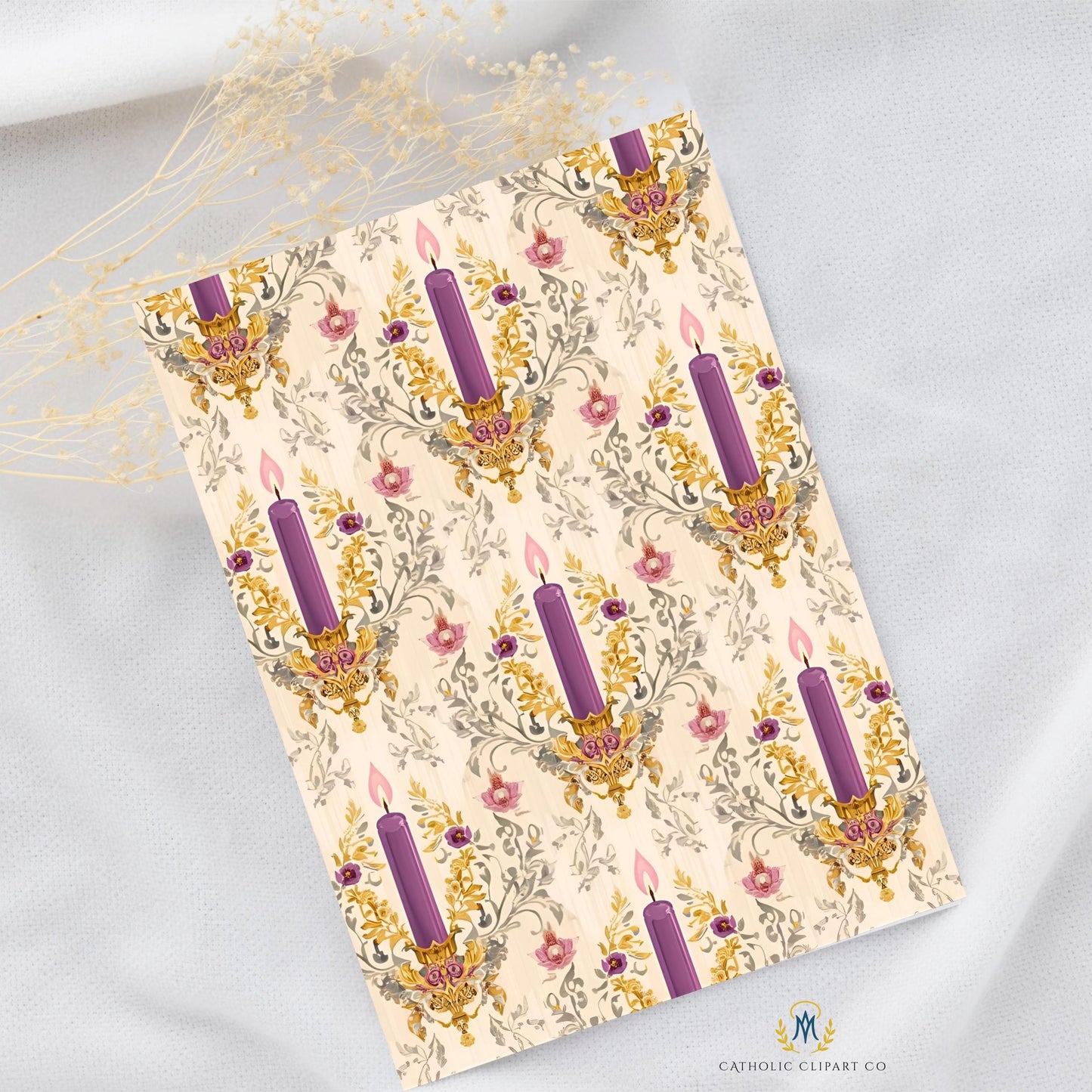 Catholic liturgical Advent digital background with vintage candles / Fondo digital litúrgico de Adviento católico con velas vintage
