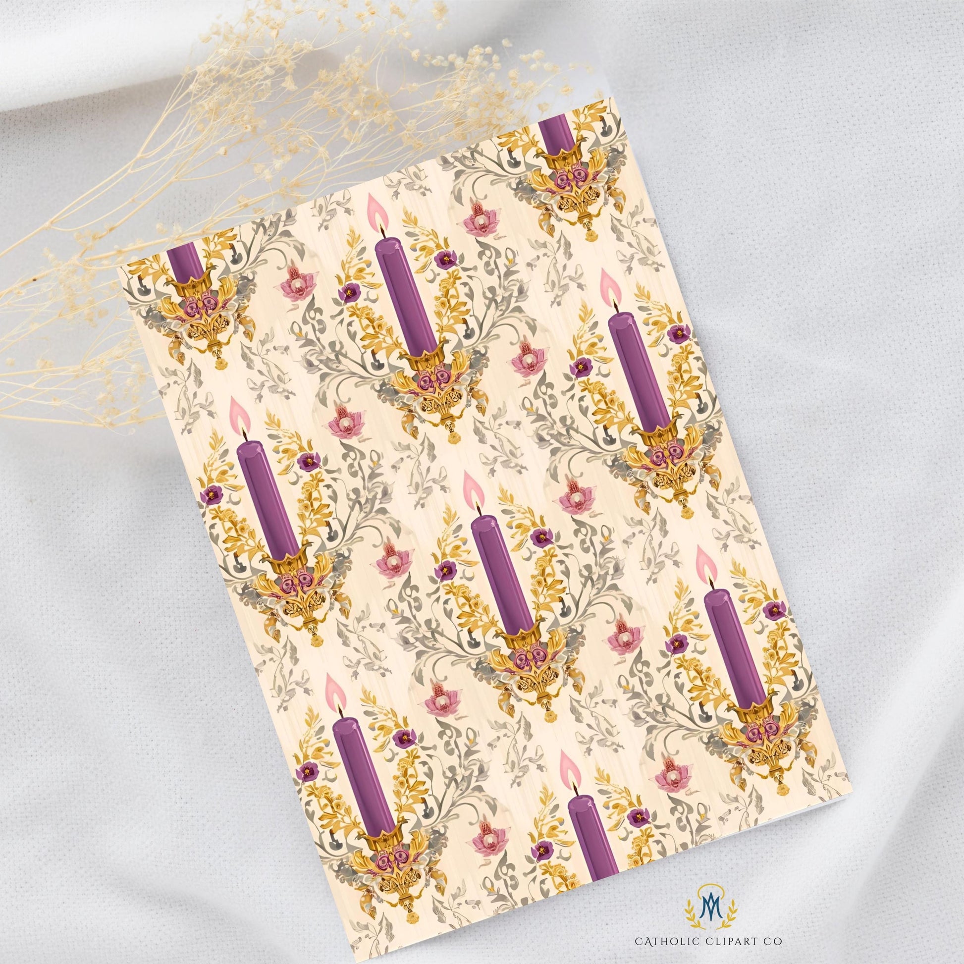 Catholic liturgical Advent digital background with vintage candles / Fondo digital litúrgico de Adviento católico con velas vintage
