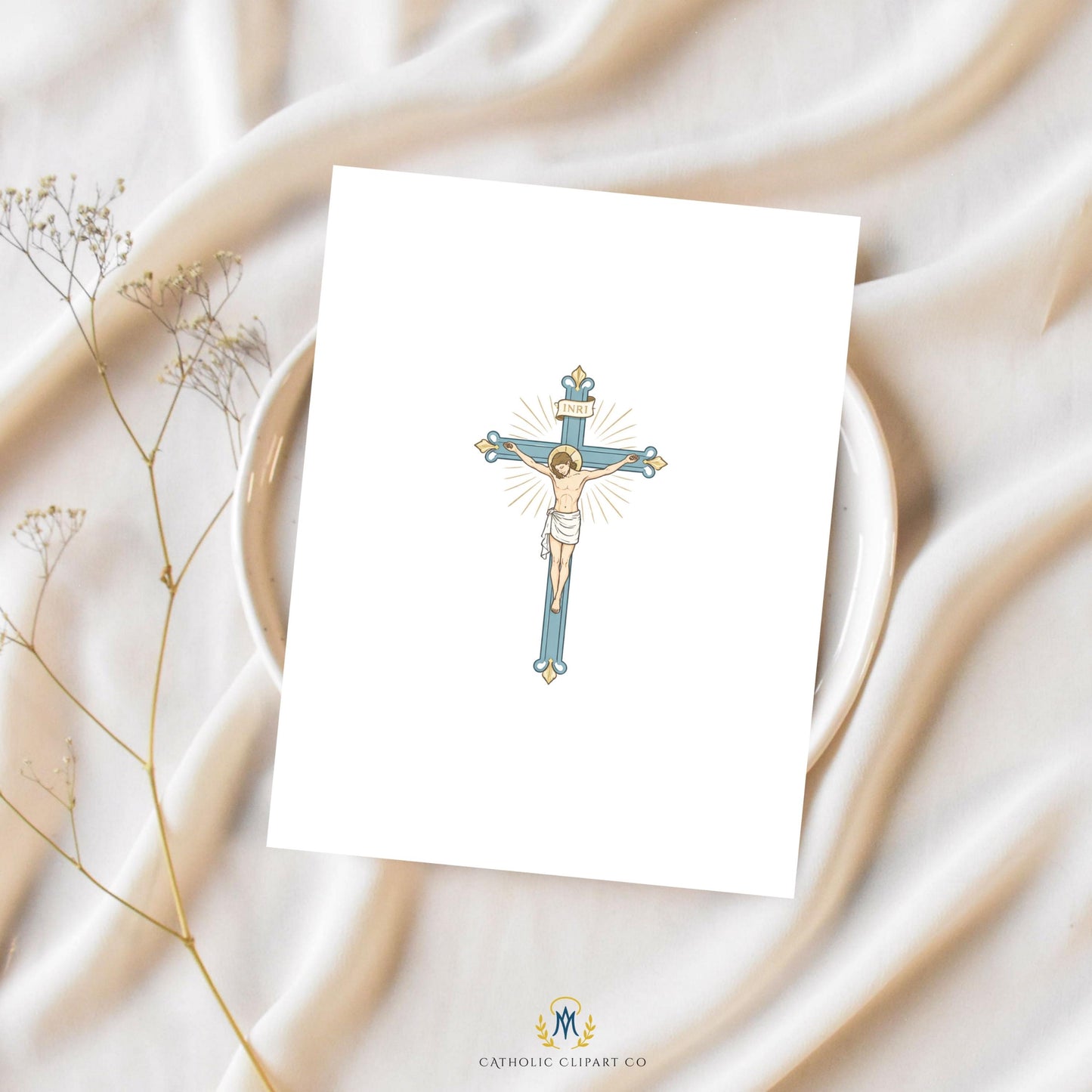 Catholic crucifix PNG with Jesus on the cross in elegant blue tones | PNG de crucifijo católico con Jesús en tonos azules