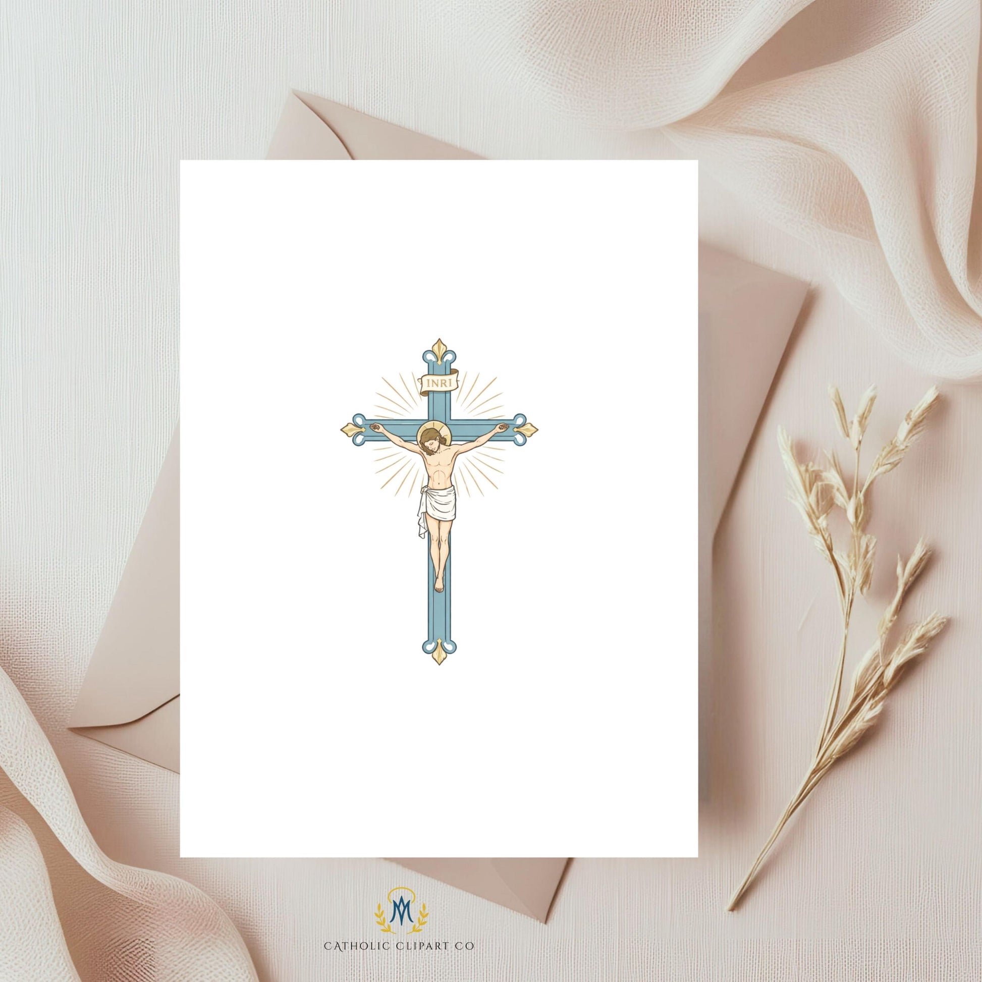 Blue Marian Catholic crucifix clipart for religious designs | Clipart de crucifijo católico azul mariano para diseños religiosos