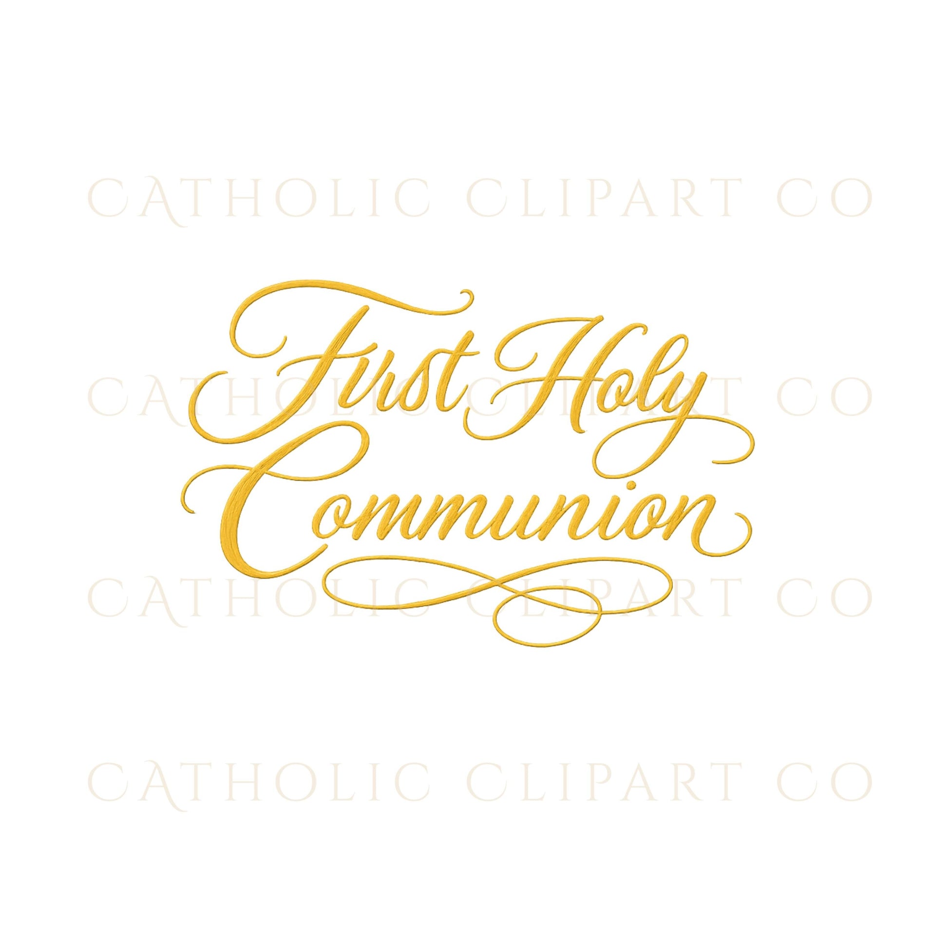 First Holy Communion Clipart Bundle, Catholic Eucharist Symbols, Chalice Host Cross Wheat Grapes, Gold Religious PNG