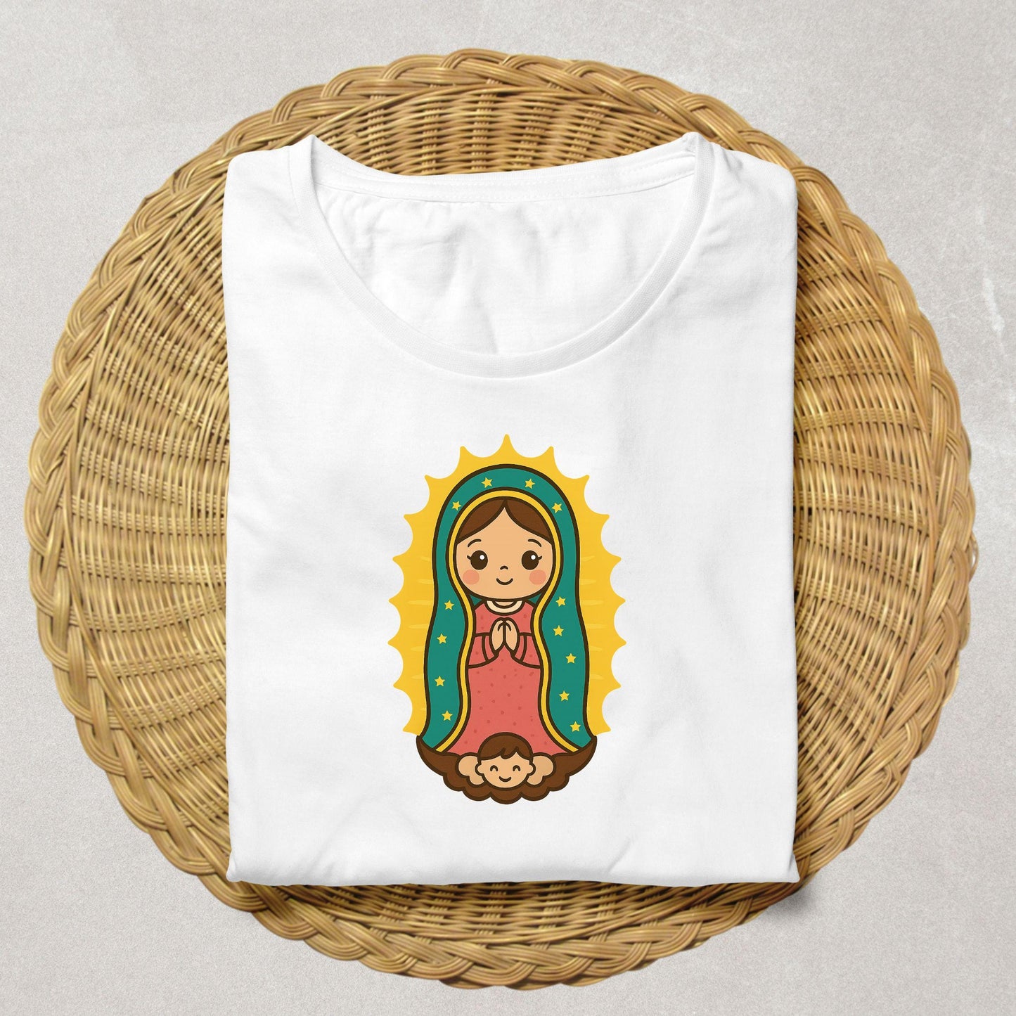 Cute Our Lady of Guadalupe Catholic digital art – Arte digital católico tierno de la Virgen de Guadalupe