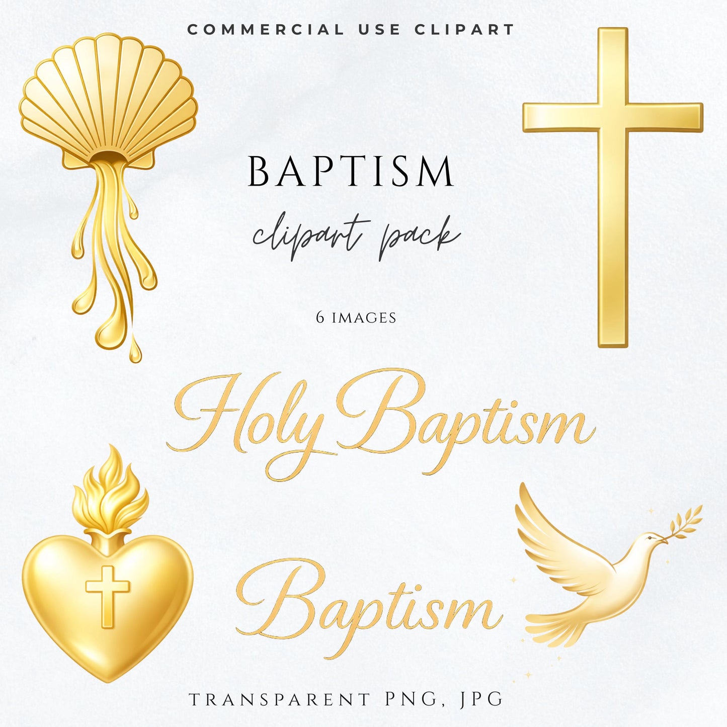 Catholic baptism gold clipart set
Clipart católico de bautismo en dorado