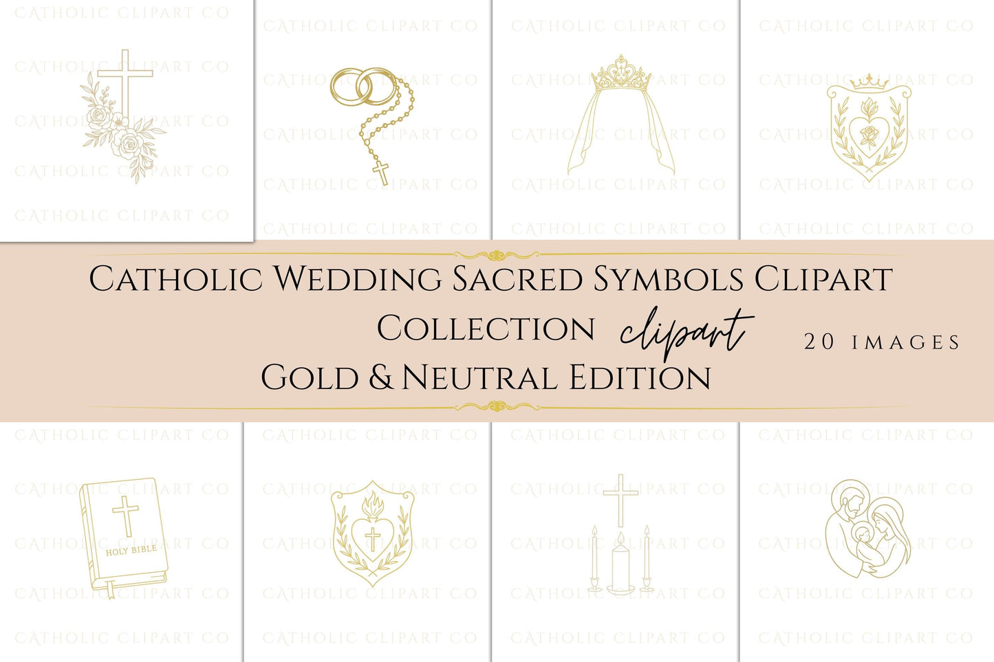 Marian monogram gold clipart for Catholic wedding designs • Monograma mariano dorado para diseños de boda católica