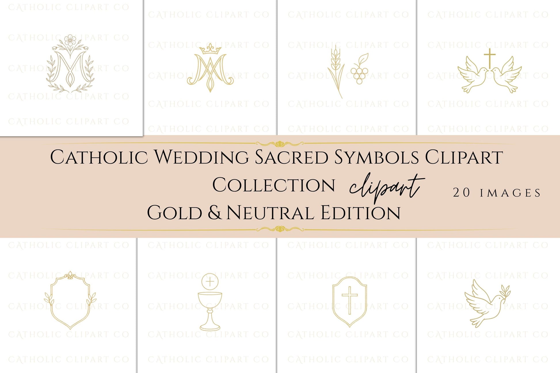 Floral Marian monogram with soft gold flowers • Monograma mariano floral con flores doradas suaves