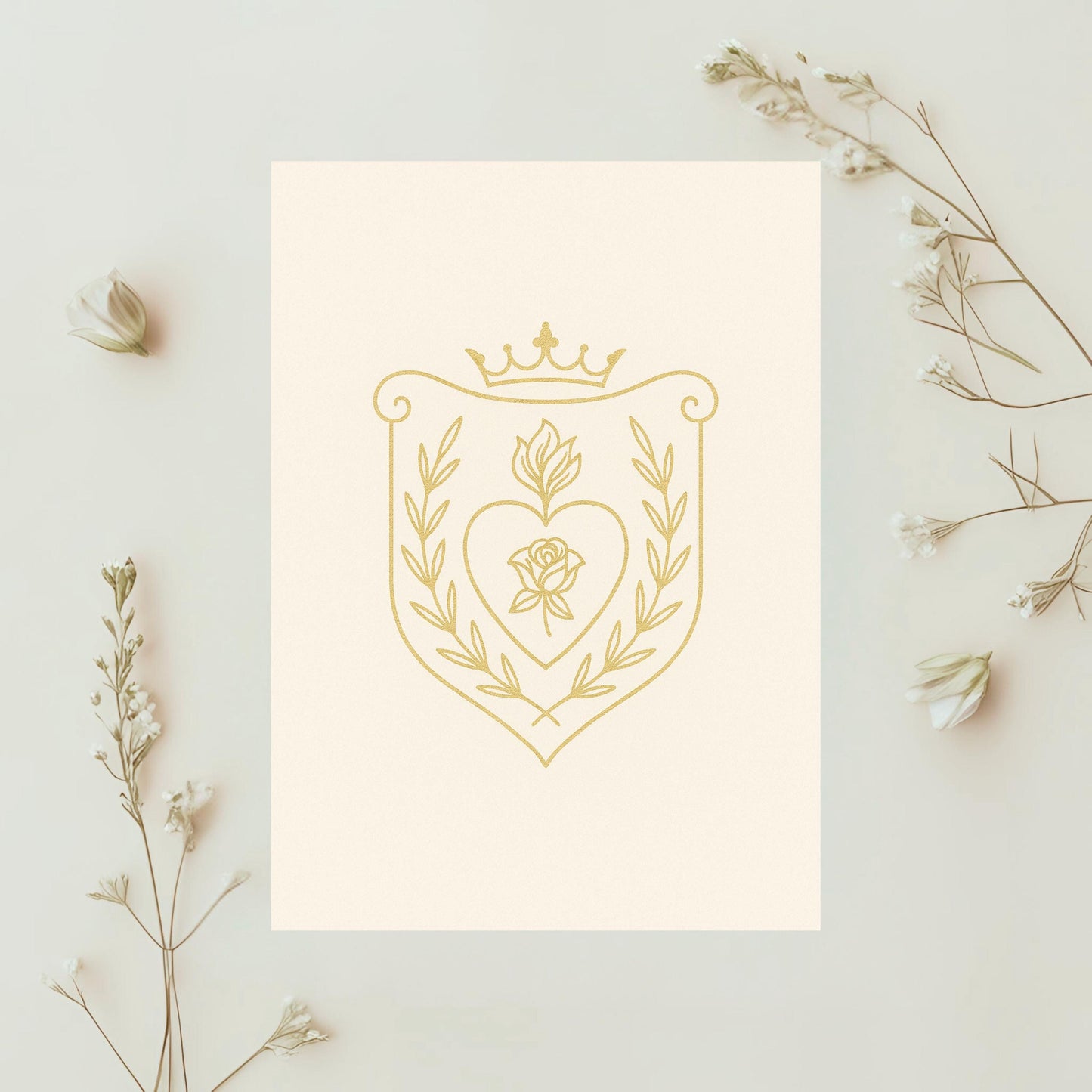 Minimal cross crest frame for Catholic stationery • Marco minimalista con cruz para papelería católica