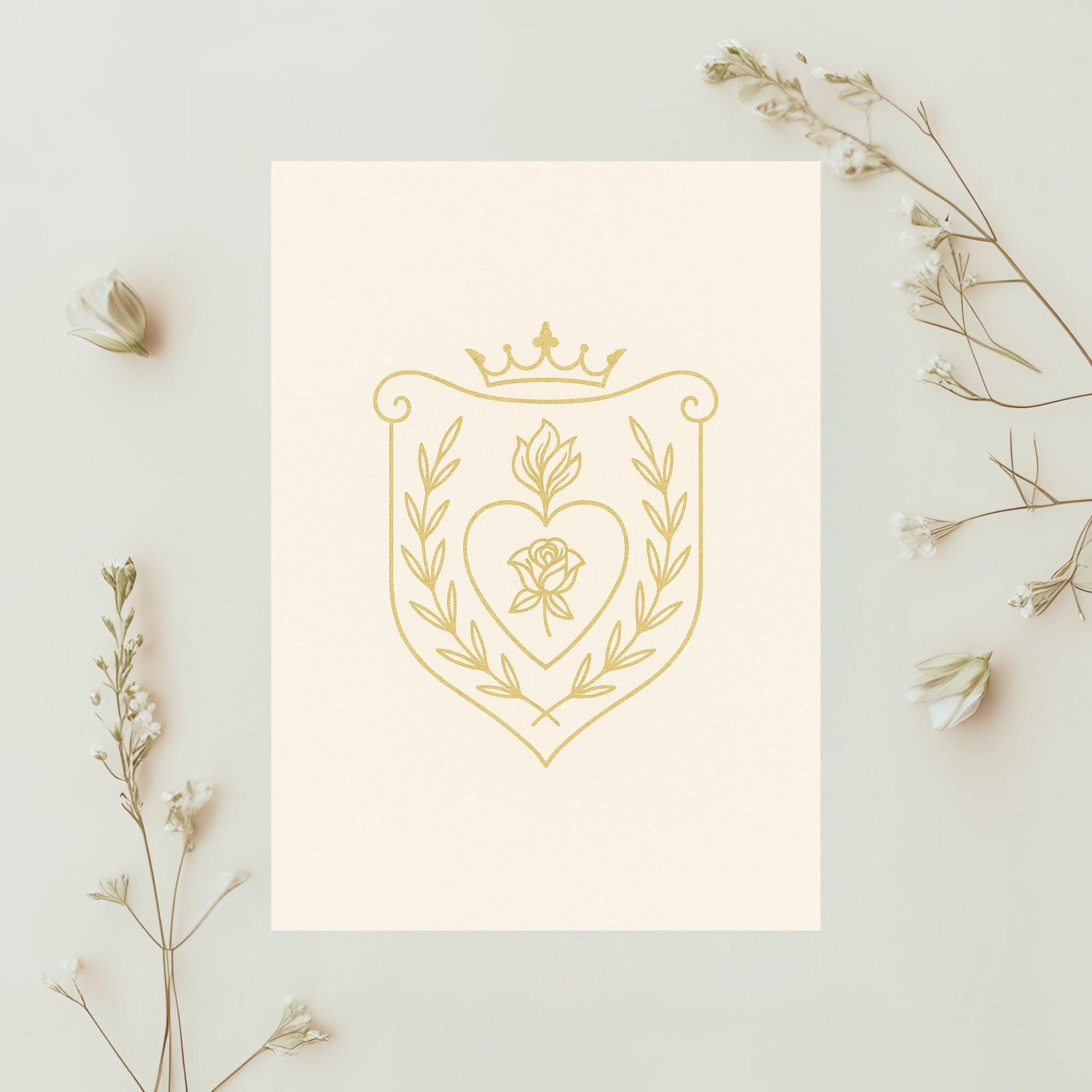 Minimal cross crest frame for Catholic stationery • Marco minimalista con cruz para papelería católica