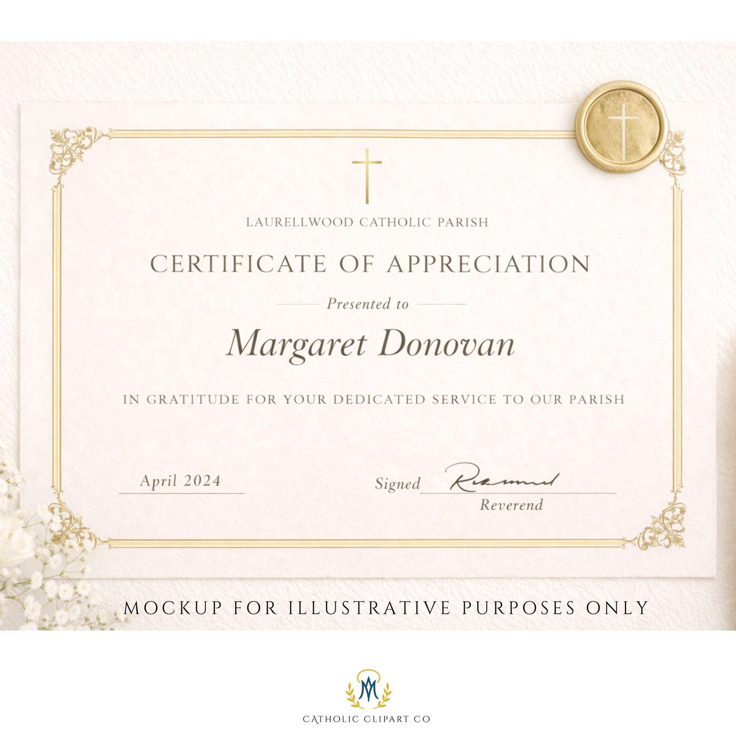 Blank Catholic Cross Clipart | Minimal Gold & Neutral Cross PNG | Designer Wedding and Certificate Graphics, Religious art