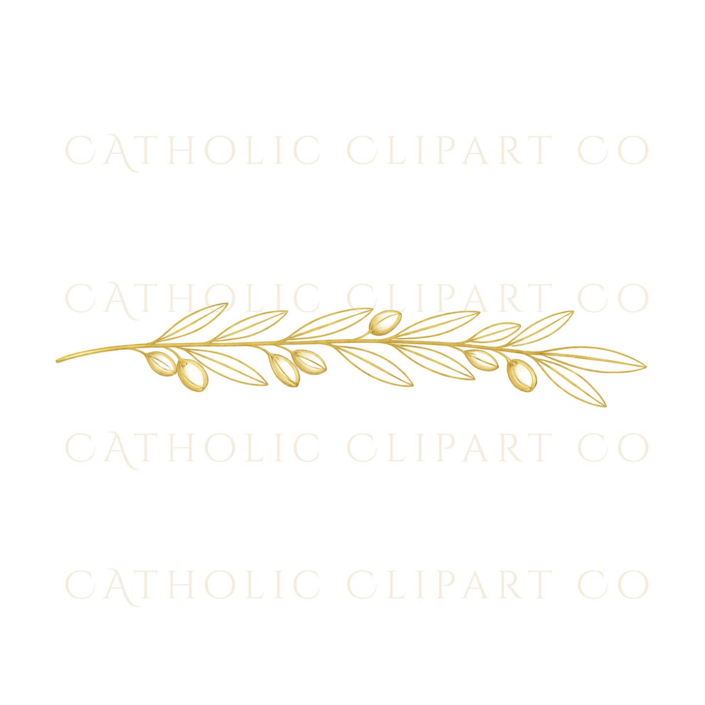 Horizontal olive branch gold clipart for borders and stationery layouts | Rama de olivo dorada horizontal en clipart para bordes y papelería