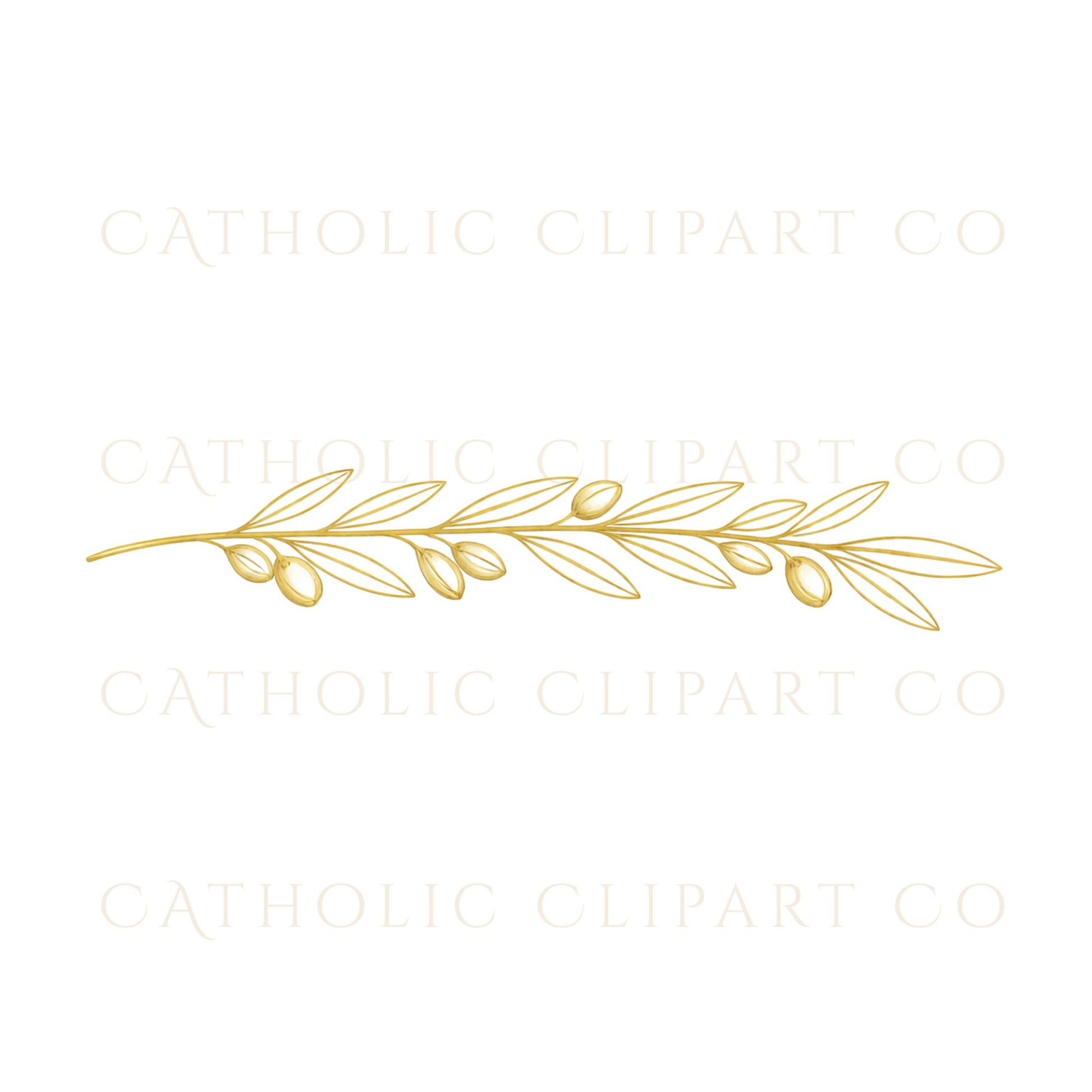 Horizontal olive branch gold clipart for borders and stationery layouts | Rama de olivo dorada horizontal en clipart para bordes y papelería