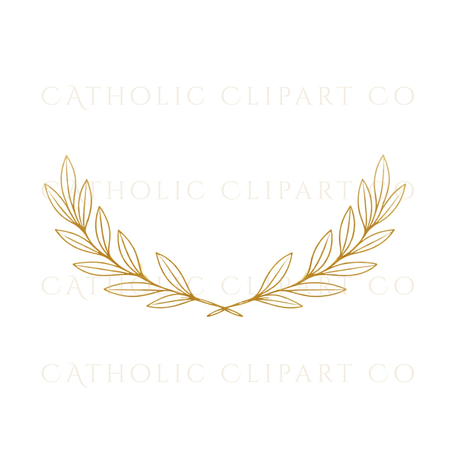 Olive branch gold clipart with gentle curve for sacred and wedding designs | Rama de olivo dorada en clipart con curva suave para diseños sagrados y de boda