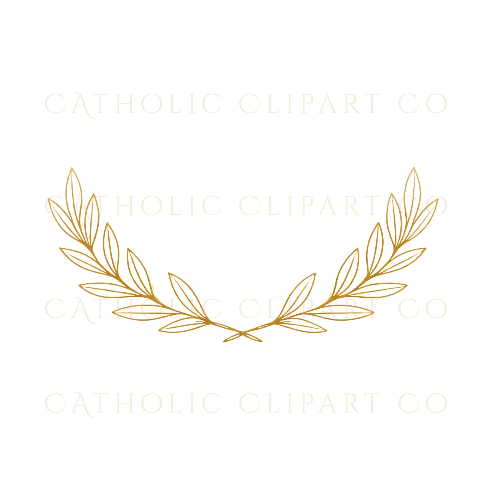 Olive branch gold clipart with gentle curve for sacred and wedding designs | Rama de olivo dorada en clipart con curva suave para diseños sagrados y de boda