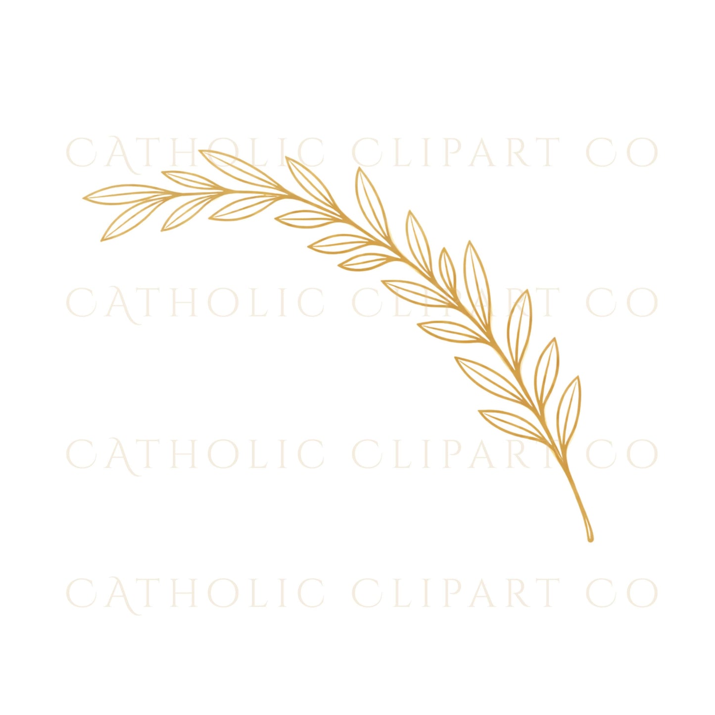 Symmetrical laurel branch gold clipart for classic religious designs | Rama de laurel dorada simétrica en clipart para diseños religiosos clásicos