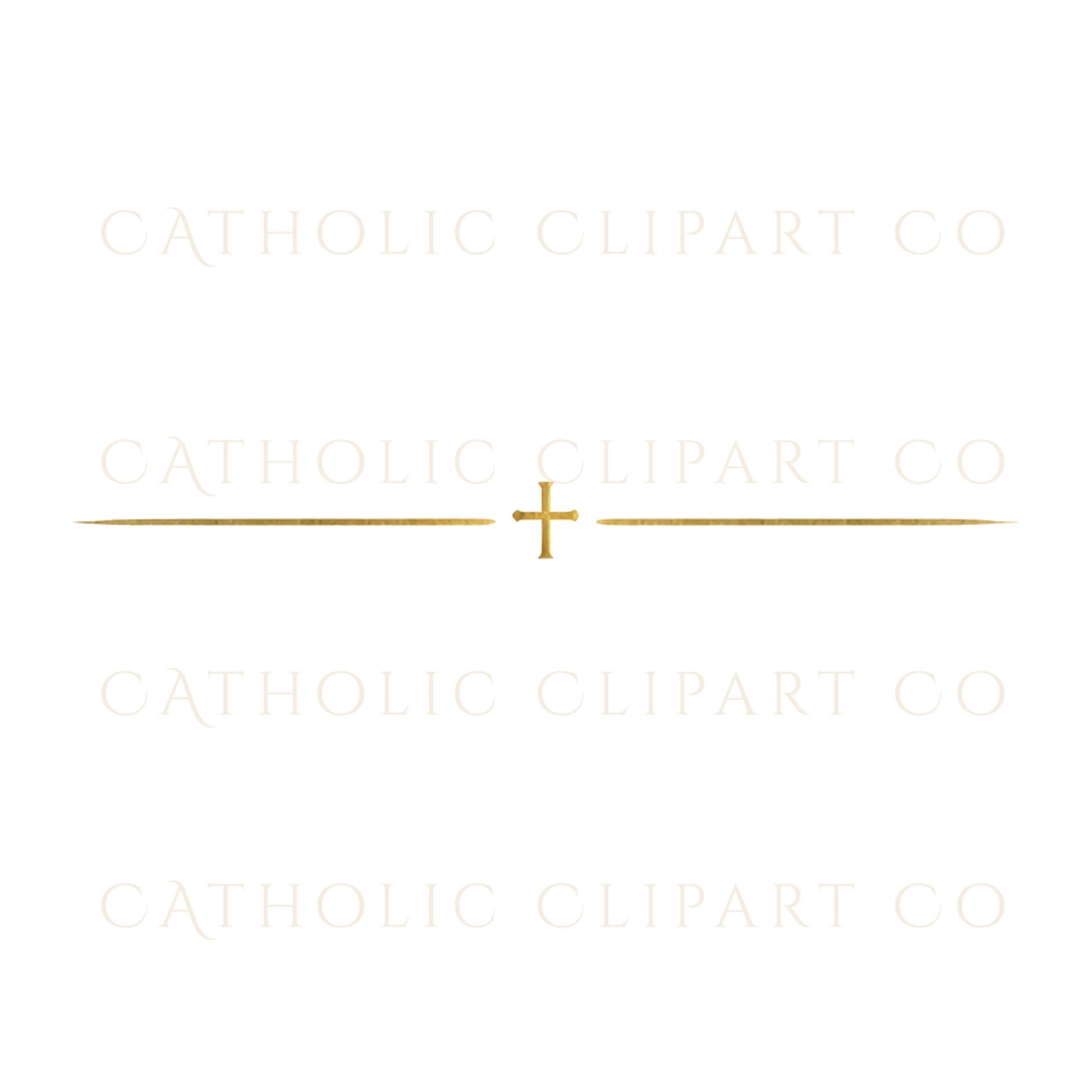 Example baptism certificate mockup using gold Catholic divider clipart on a clean white background | Ejemplo de certificado de bautismo usando divisores católicos dorados sobre fondo blanco limpio