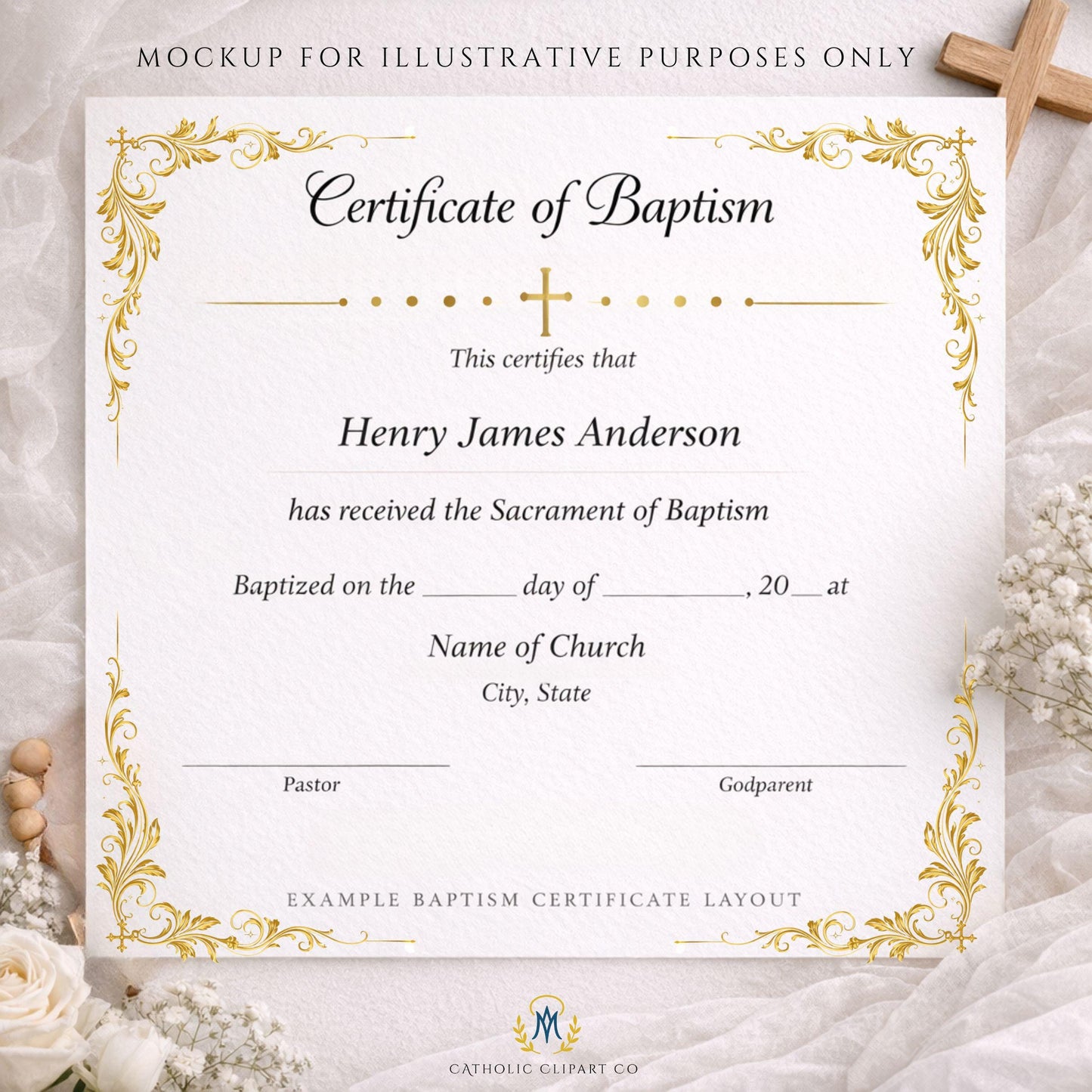 Catholic Certificate Clipart | Gold Certificate Dividers & Borders PNG | Church and Religious Certificates for Commercial Use