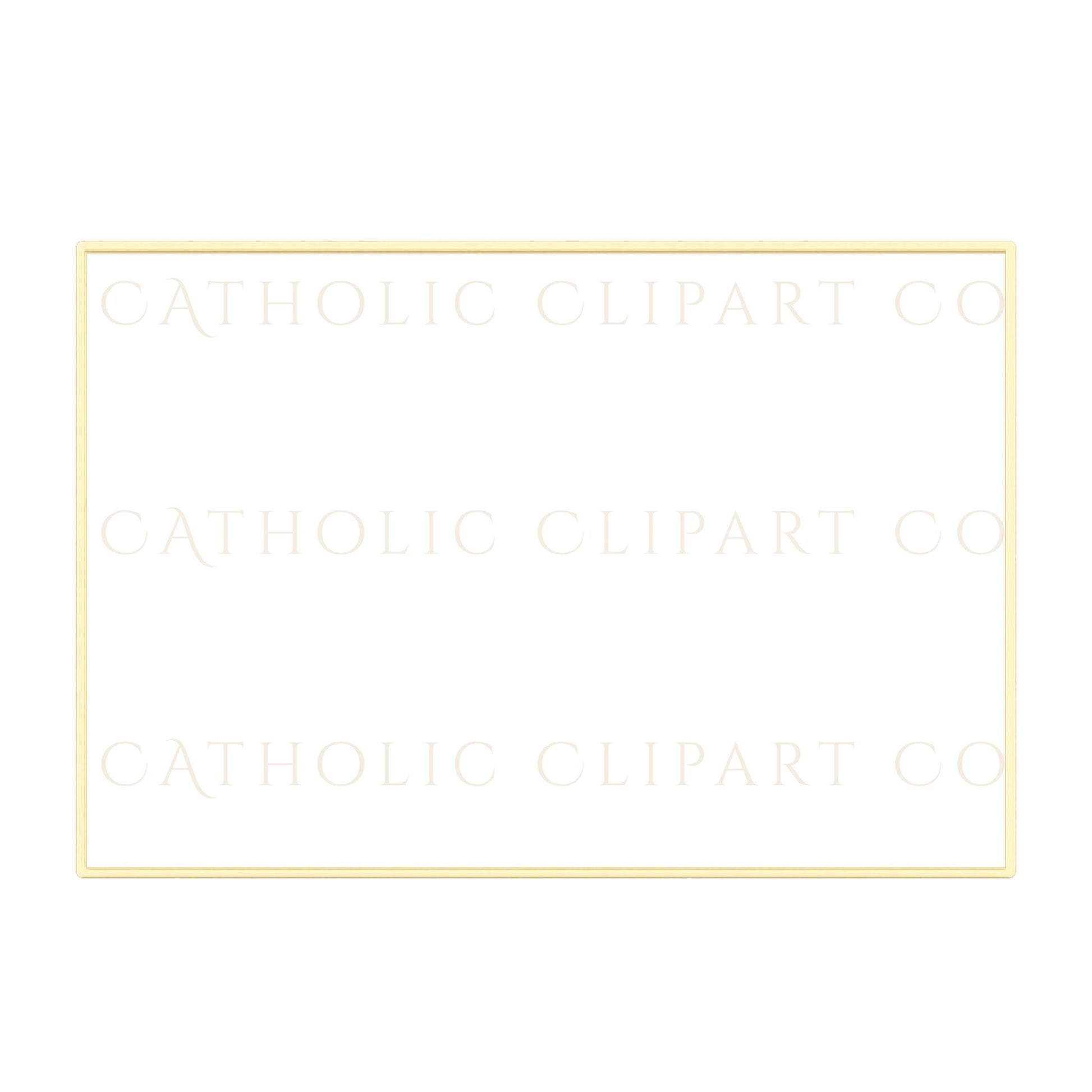 Elegant Catholic gold frame clipart with thin border and decorative flourishes, luxury style | Marco católico elegante en dorado con borde fino y adornos decorativos, estilo lujoso