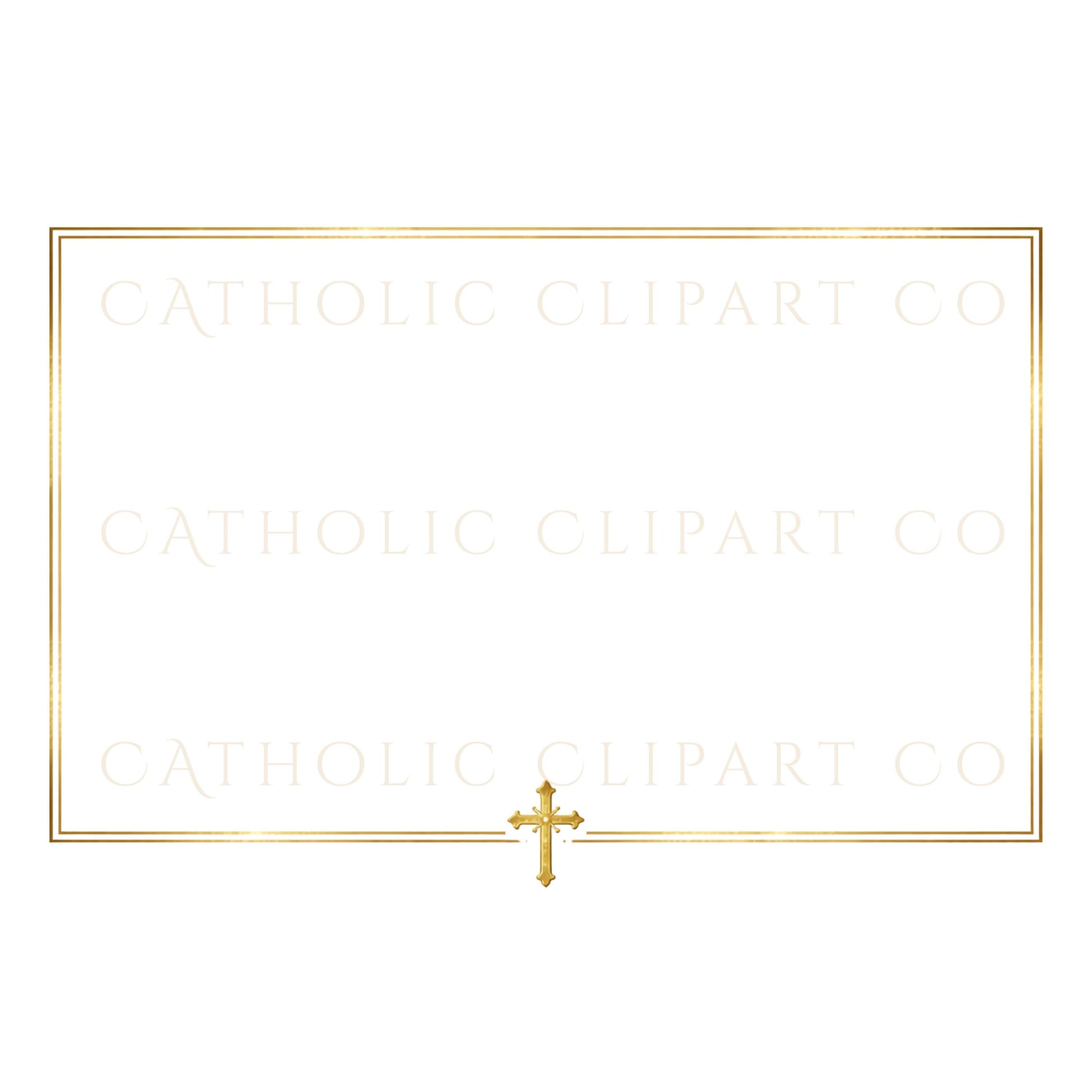 Luxury Catholic certificate border clipart with ornate gold corners and clean white background | Borde de certificado católico de lujo con esquinas ornamentales doradas y fondo blanco limpio