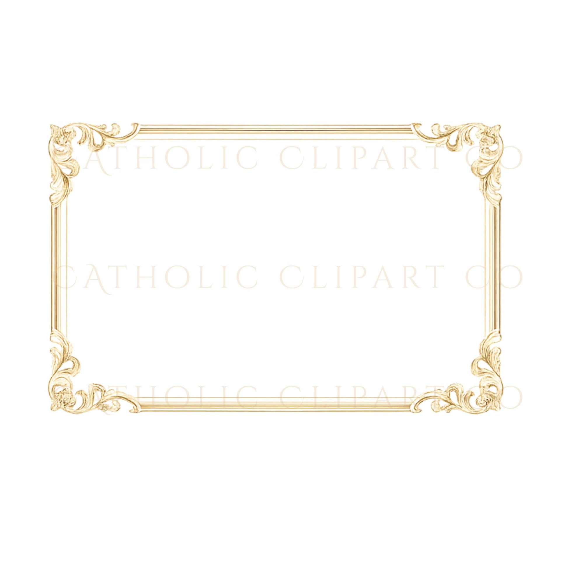Gold foil Catholic frame with cross accent, ideal for sacramental certificates and church documents | Marco católico en efecto dorado con cruz, ideal para certificados sacramentales y documentos parroquiales