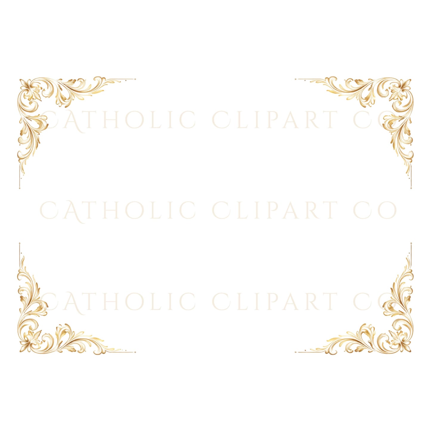 Gold Catholic frame clipart suitable for baptism certificate, marriage certificate, or confirmation | Marco católico dorado ideal para certificados de bautismo, matrimonio o confirmación