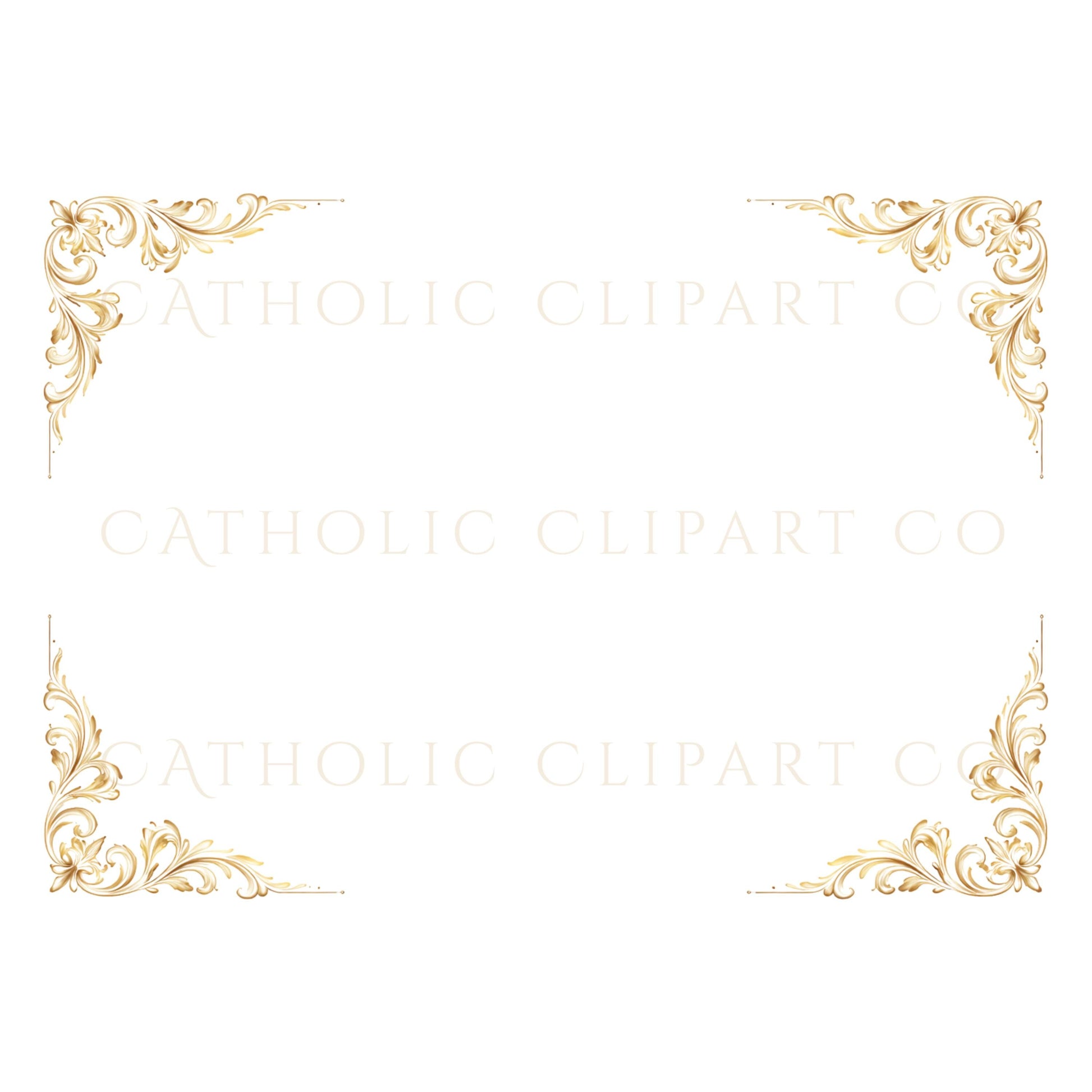 Gold Catholic frame clipart suitable for baptism certificate, marriage certificate, or confirmation | Marco católico dorado ideal para certificados de bautismo, matrimonio o confirmación