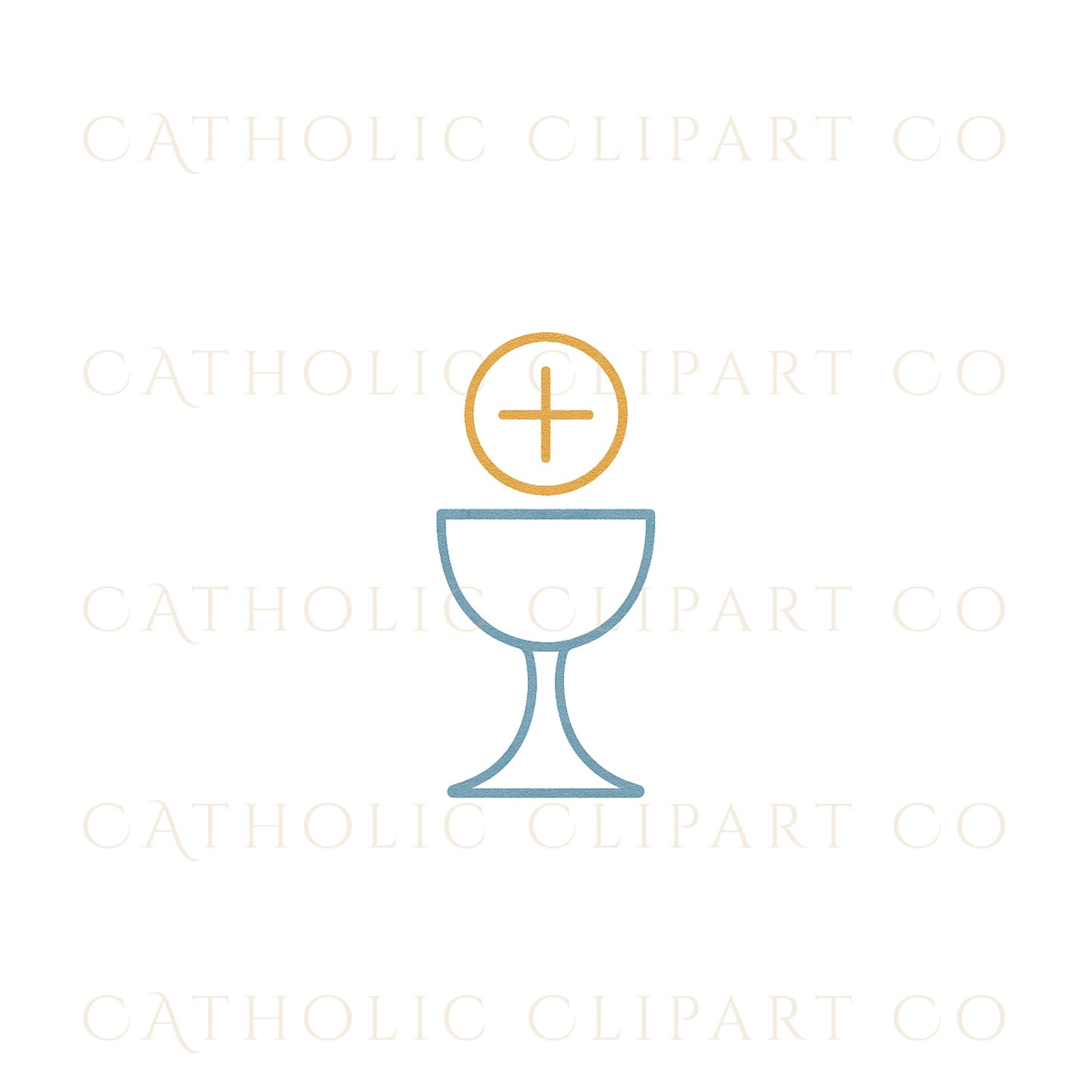 Religious wedding clipart with Catholic symbols in soft blue – Clipart religioso de boda con símbolos católicos en azul suave