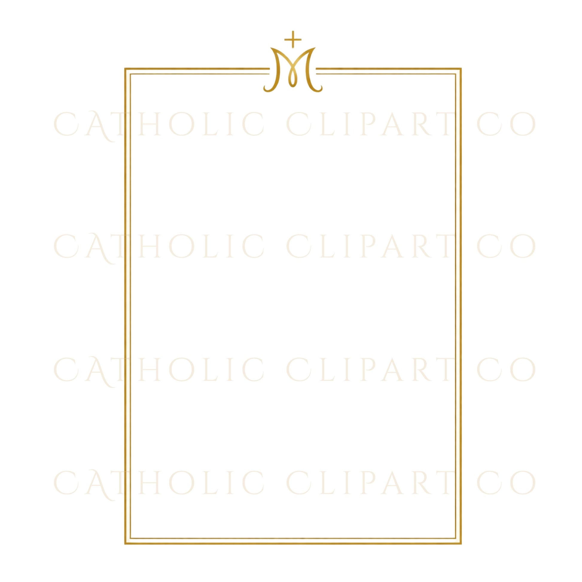 Catholic gold rectangular frame clipart for parish and church use | Clipart de marco rectangular dorado católico para uso parroquial y de iglesia
