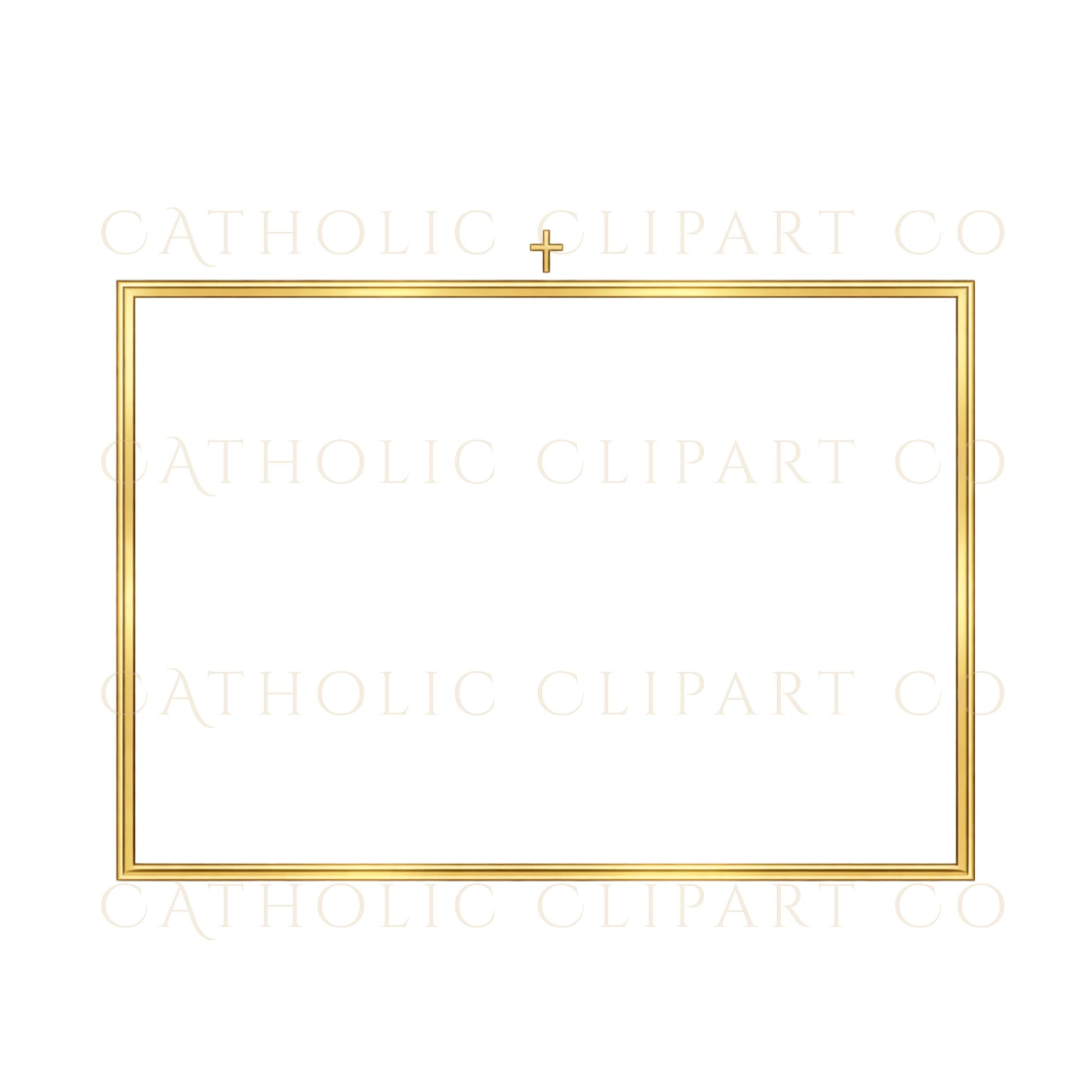 Gold Catholic frames clipart for monograms, certificates, and programs | Clipart de marcos dorados católicos para monogramas, certificados y programas