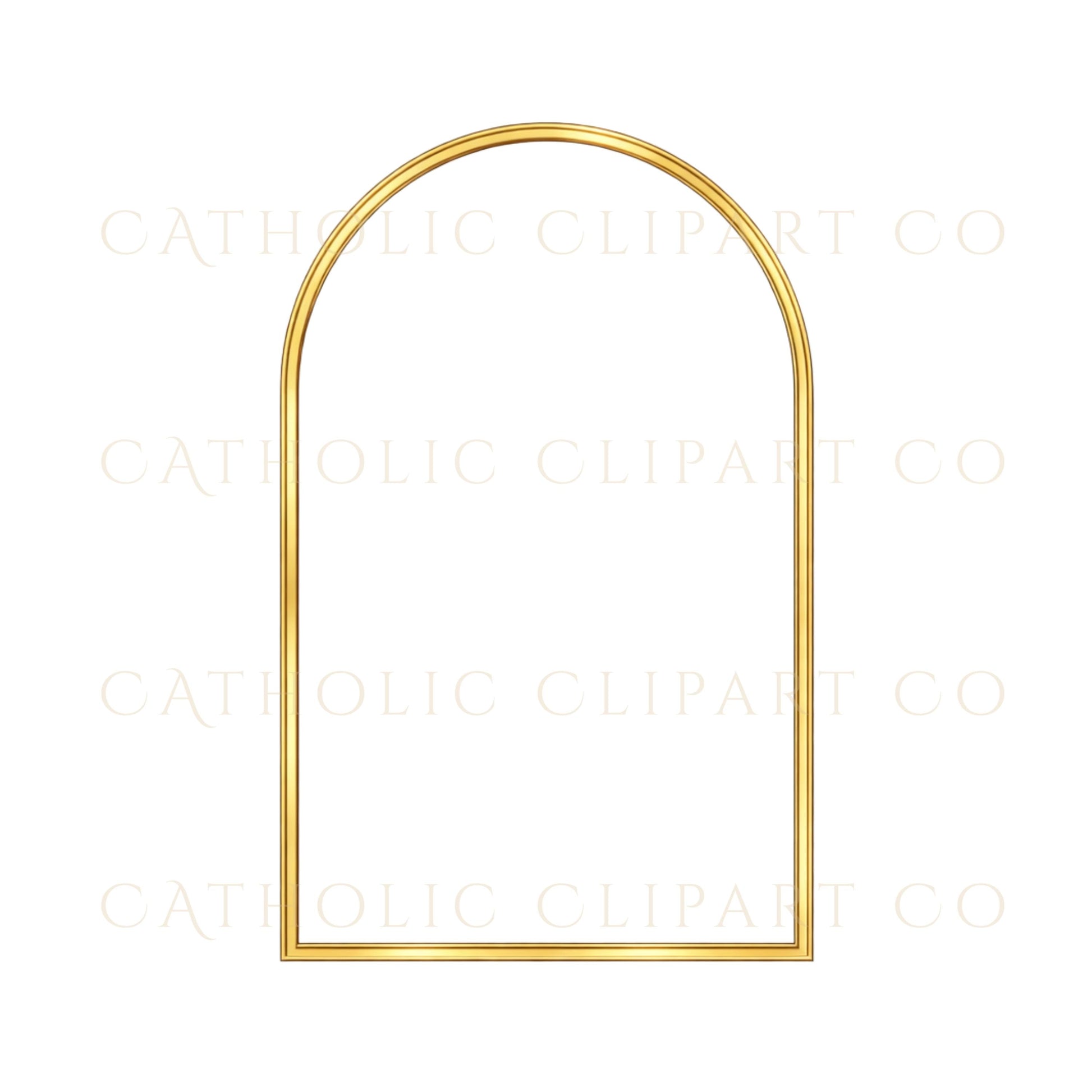 Elegant arch-top Catholic gold frame for wedding invitations | Marco dorado católico con arco elegante para invitaciones de boda