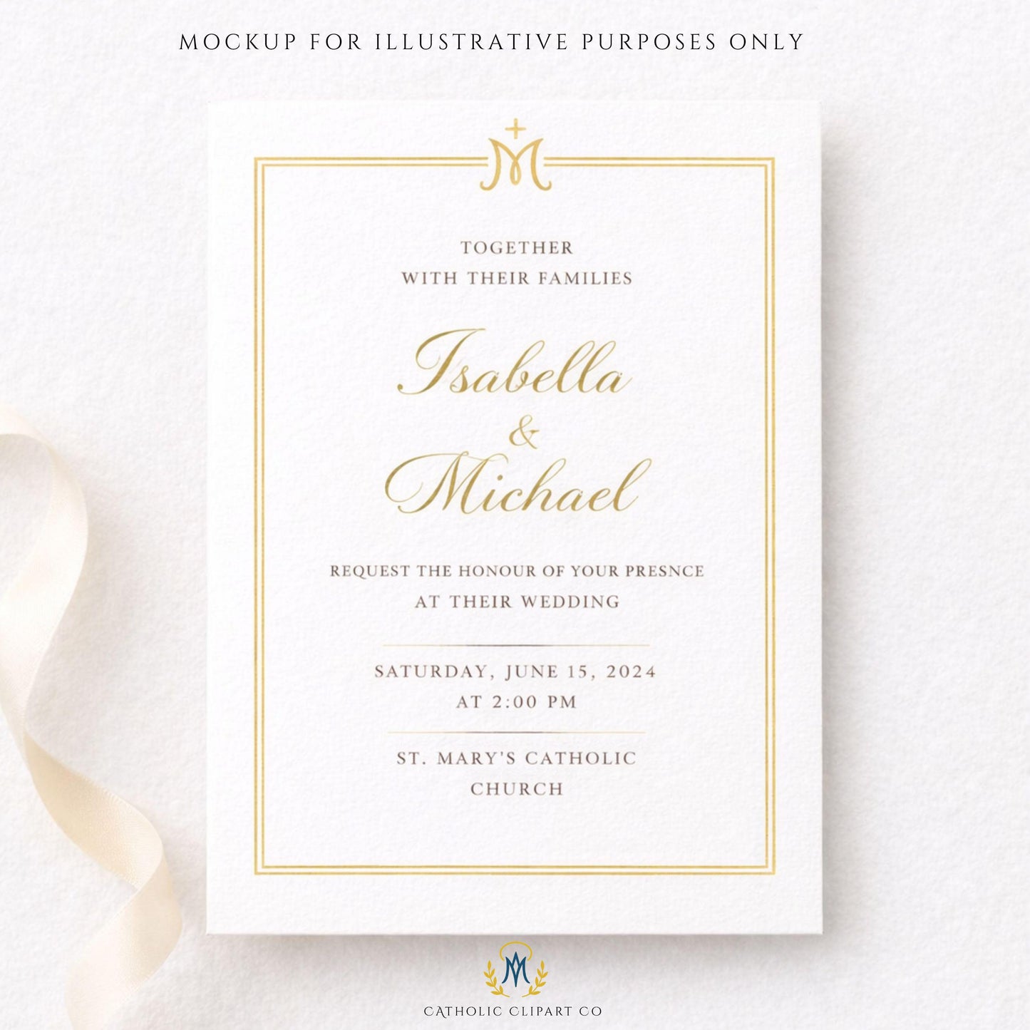 Luxury Catholic gold frame clipart for wedding invitations and church stationery | Clipart de marcos dorados católicos de lujo para invitaciones de boda y papelería de iglesia