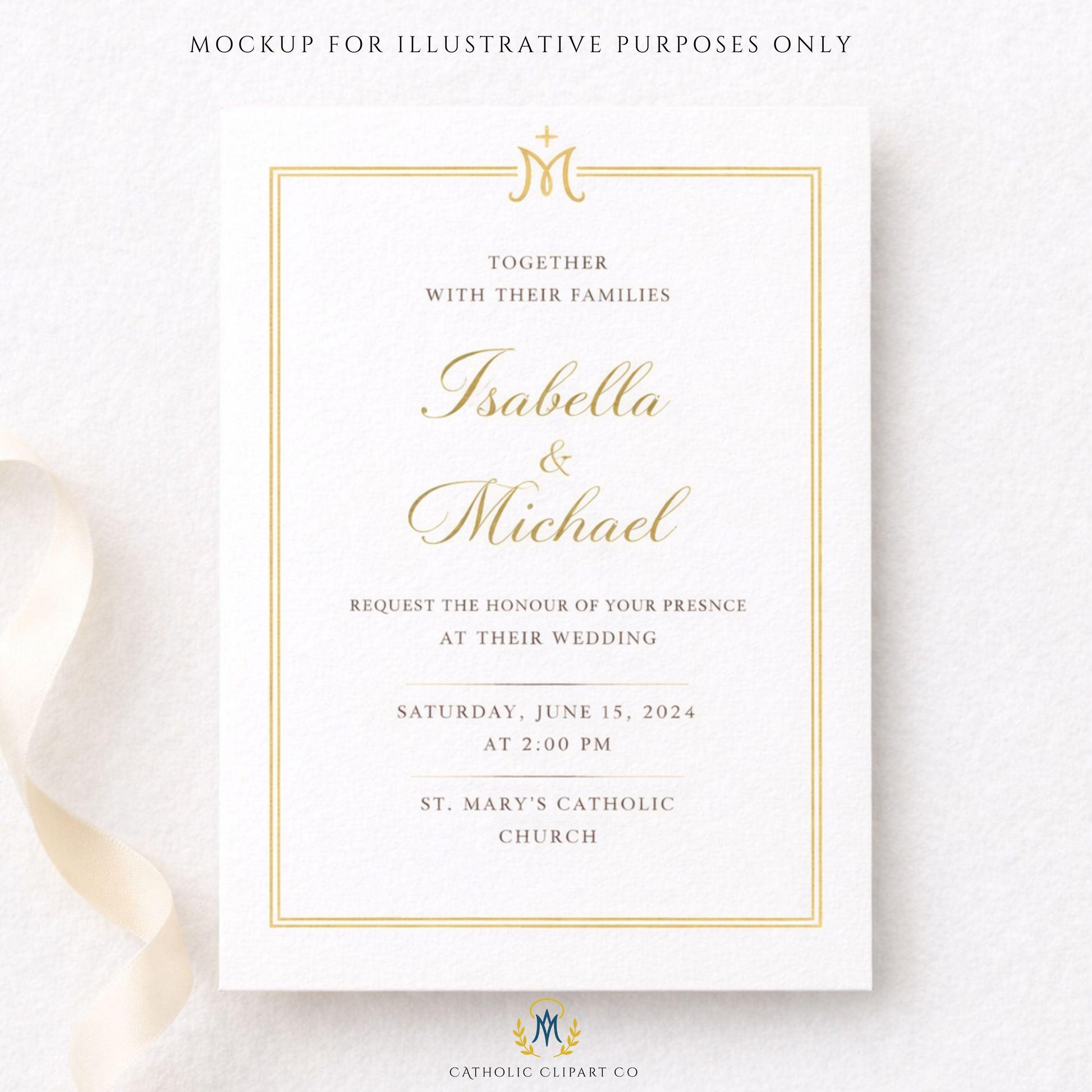 Luxury Catholic gold frame clipart for wedding invitations and church stationery | Clipart de marcos dorados católicos de lujo para invitaciones de boda y papelería de iglesia