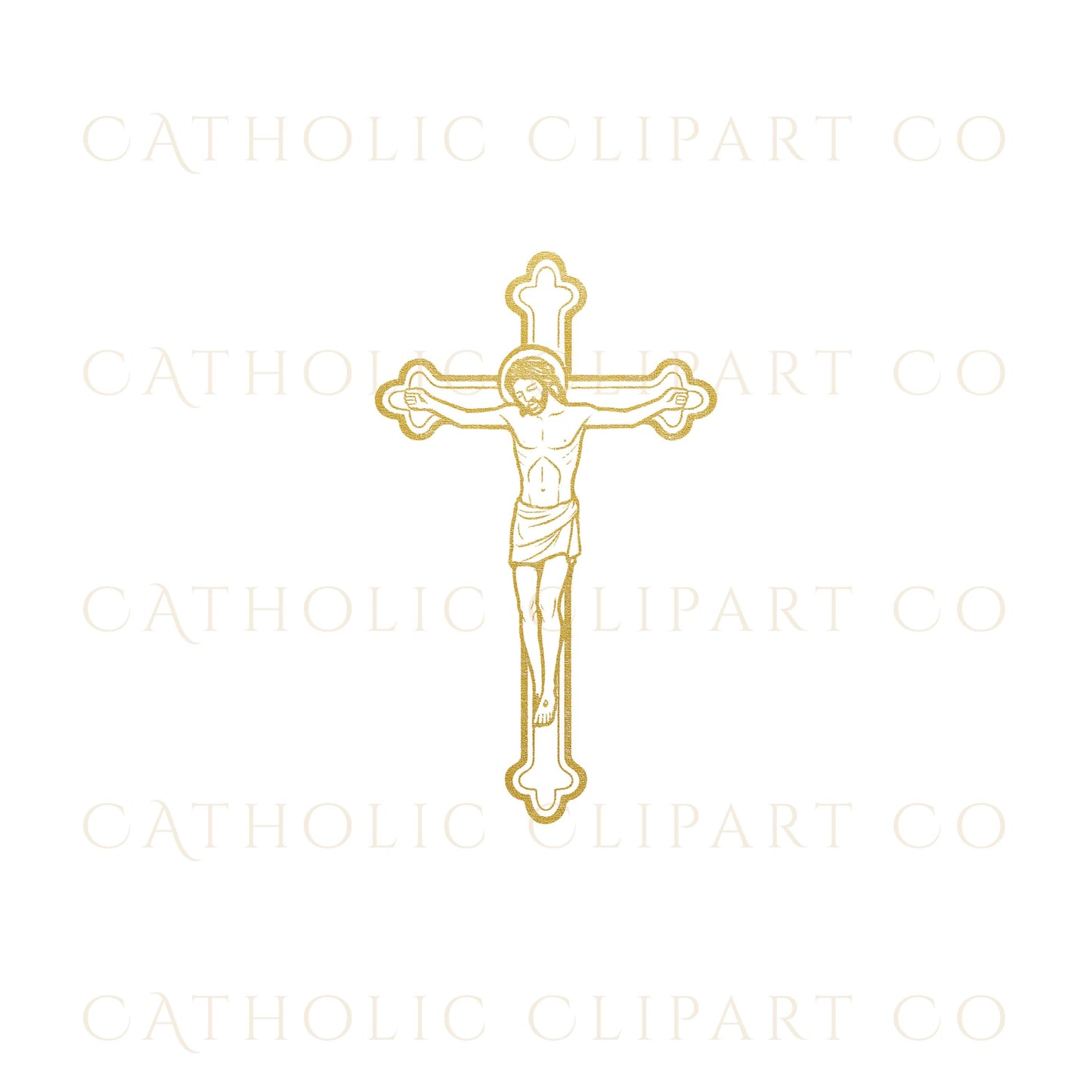 Catholic wedding crucifix clipart in gold / Clipart de crucifijo católico dorado para bodas