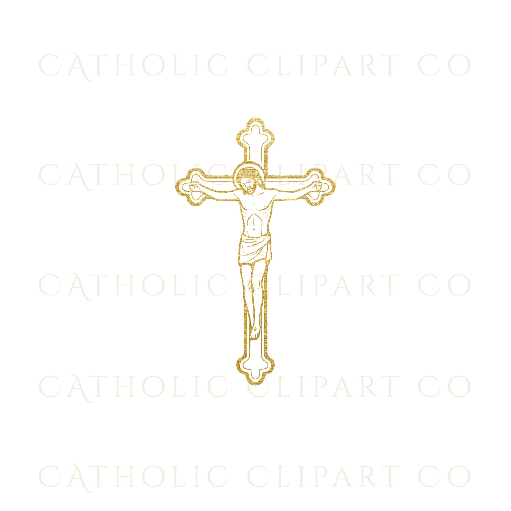 Catholic wedding crucifix clipart in gold / Clipart de crucifijo católico dorado para bodas
