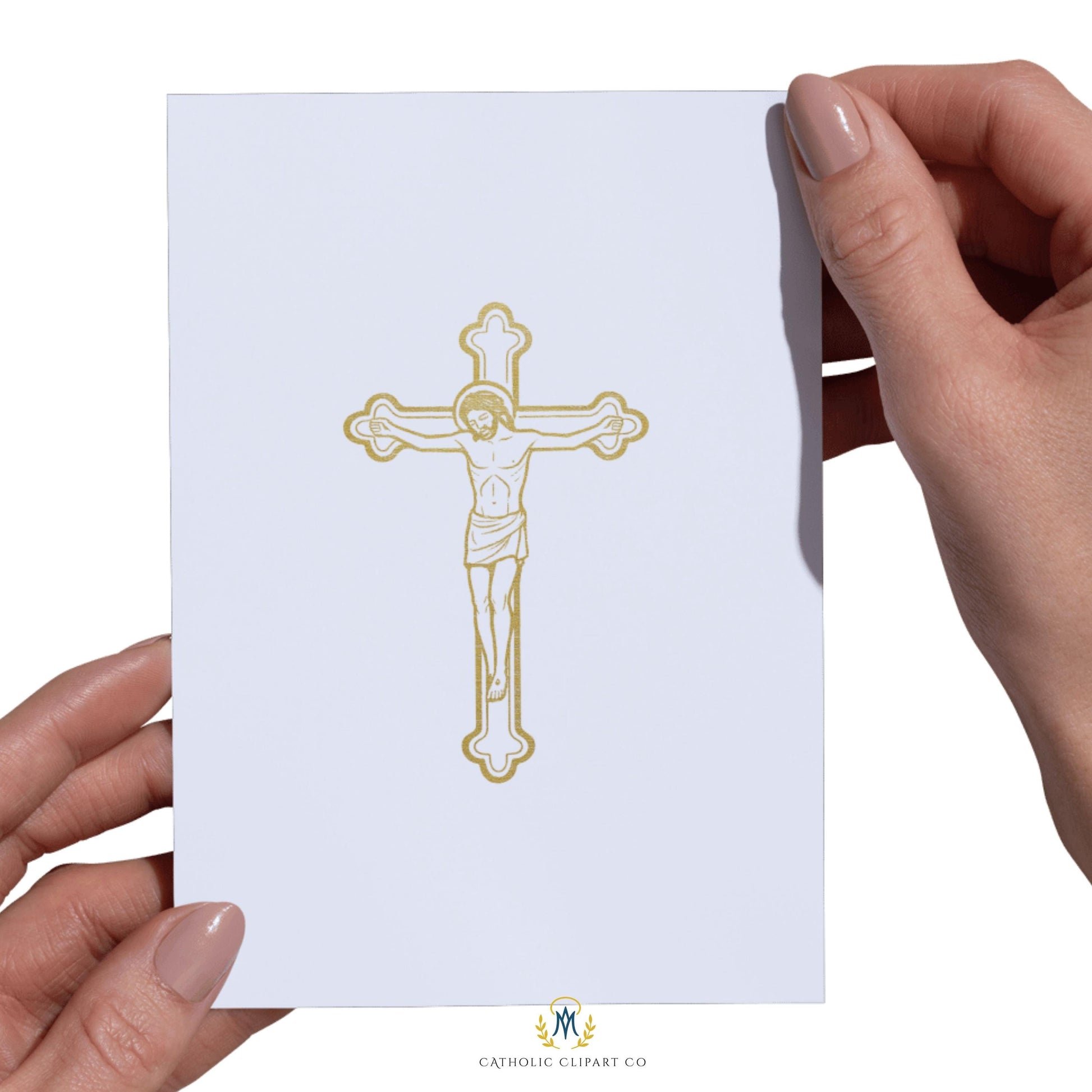 Catholic Crucifix Clipart Set, Gold Jesus on the Cross PNG, INRI Crucifix, Christian Gold Foil Cross Clip Art Bundle