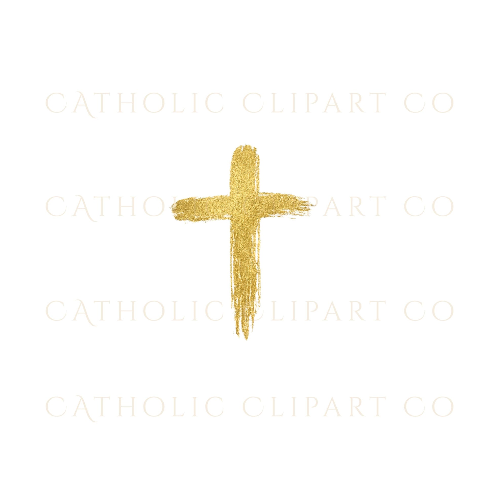 Ash cross gold clipart with textured finish for Lent flyers, worksheets, and parish designs | Clipart de cruz de ceniza en dorado con textura sutil para volantes y materiales de Cuaresma
