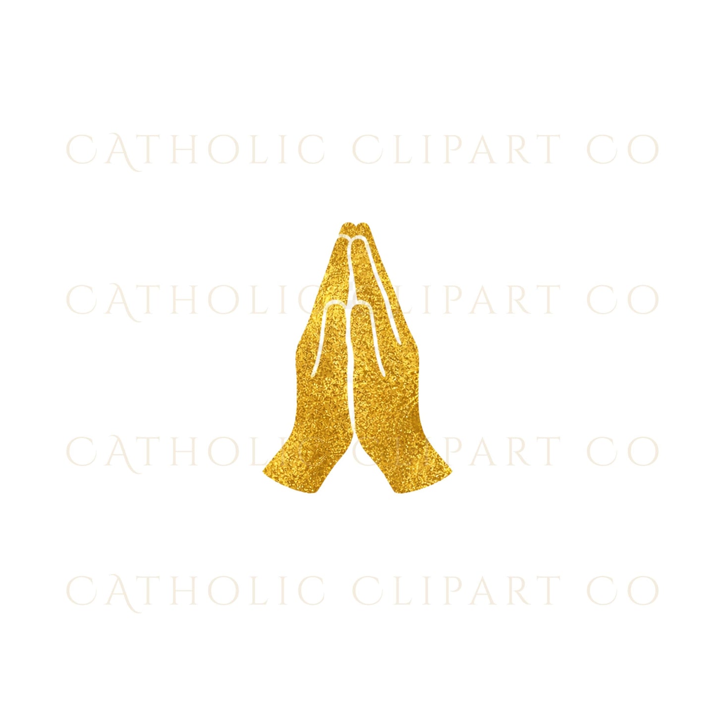 Prayer hands gold clipart symbolizing prayer during the Lenten season | Clipart de manos en oración en dorado que simboliza la oración durante la Cuaresma