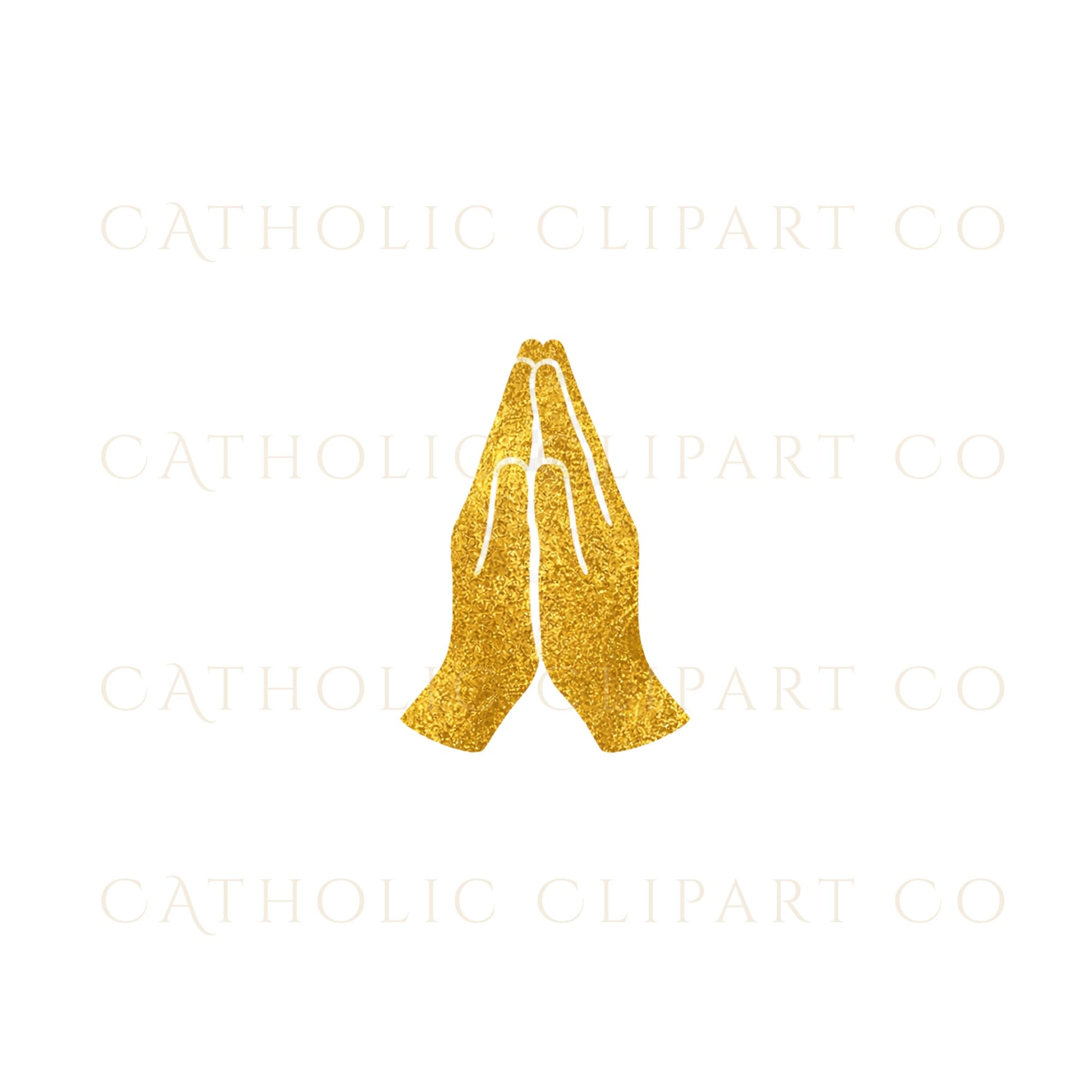 Prayer hands gold clipart symbolizing prayer during the Lenten season | Clipart de manos en oración en dorado que simboliza la oración durante la Cuaresma