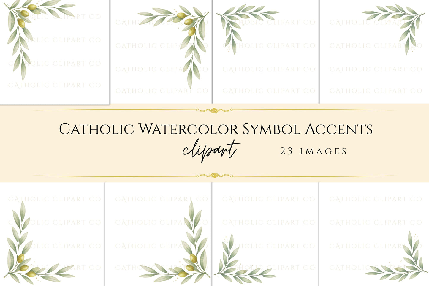 Watercolor laurel sprig clipart for Catholic certificates and church stationery | Rama de laurel en acuarela para certificados católicos y papelería de iglesia