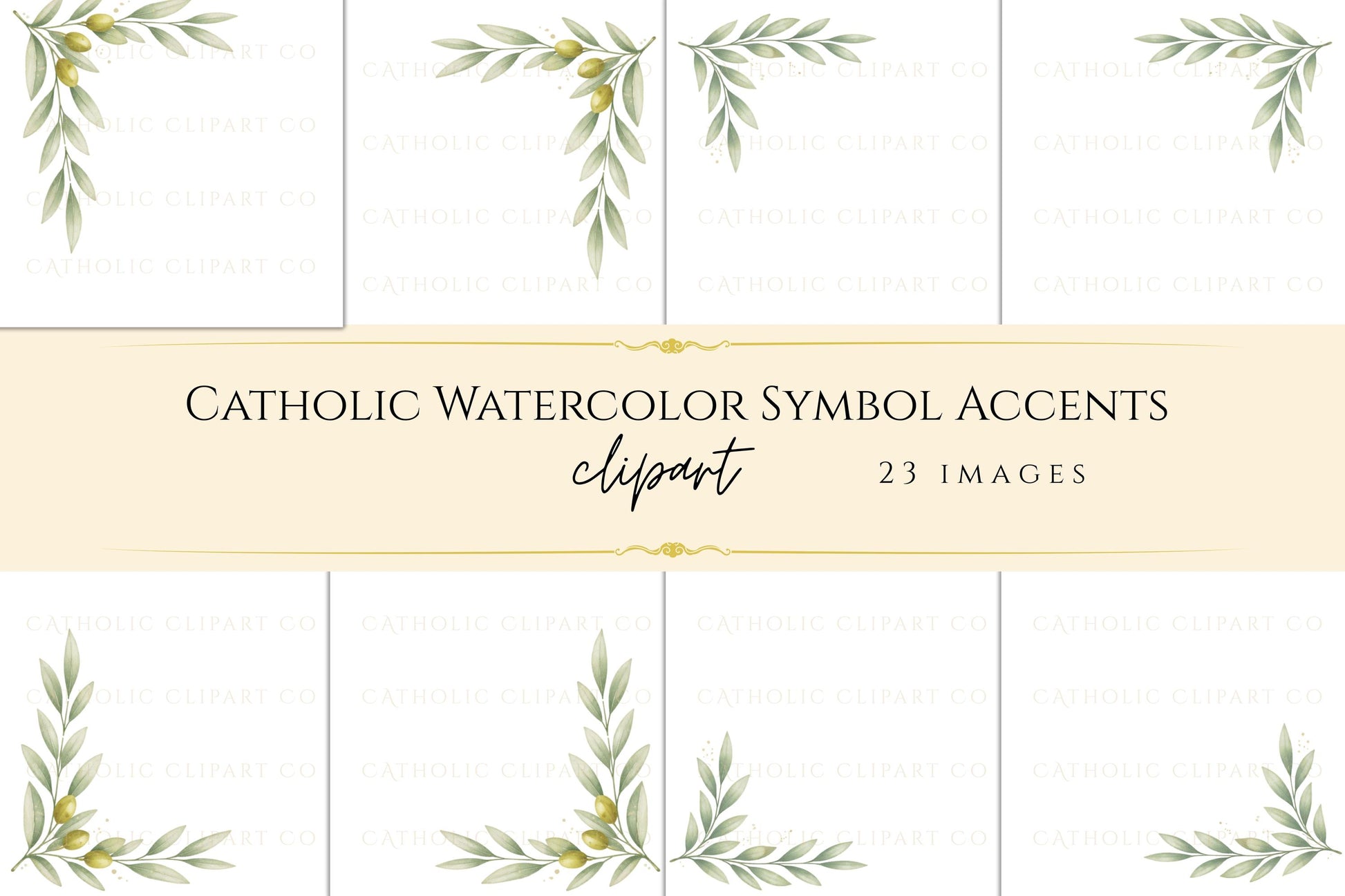 Watercolor laurel sprig clipart for Catholic certificates and church stationery | Rama de laurel en acuarela para certificados católicos y papelería de iglesia