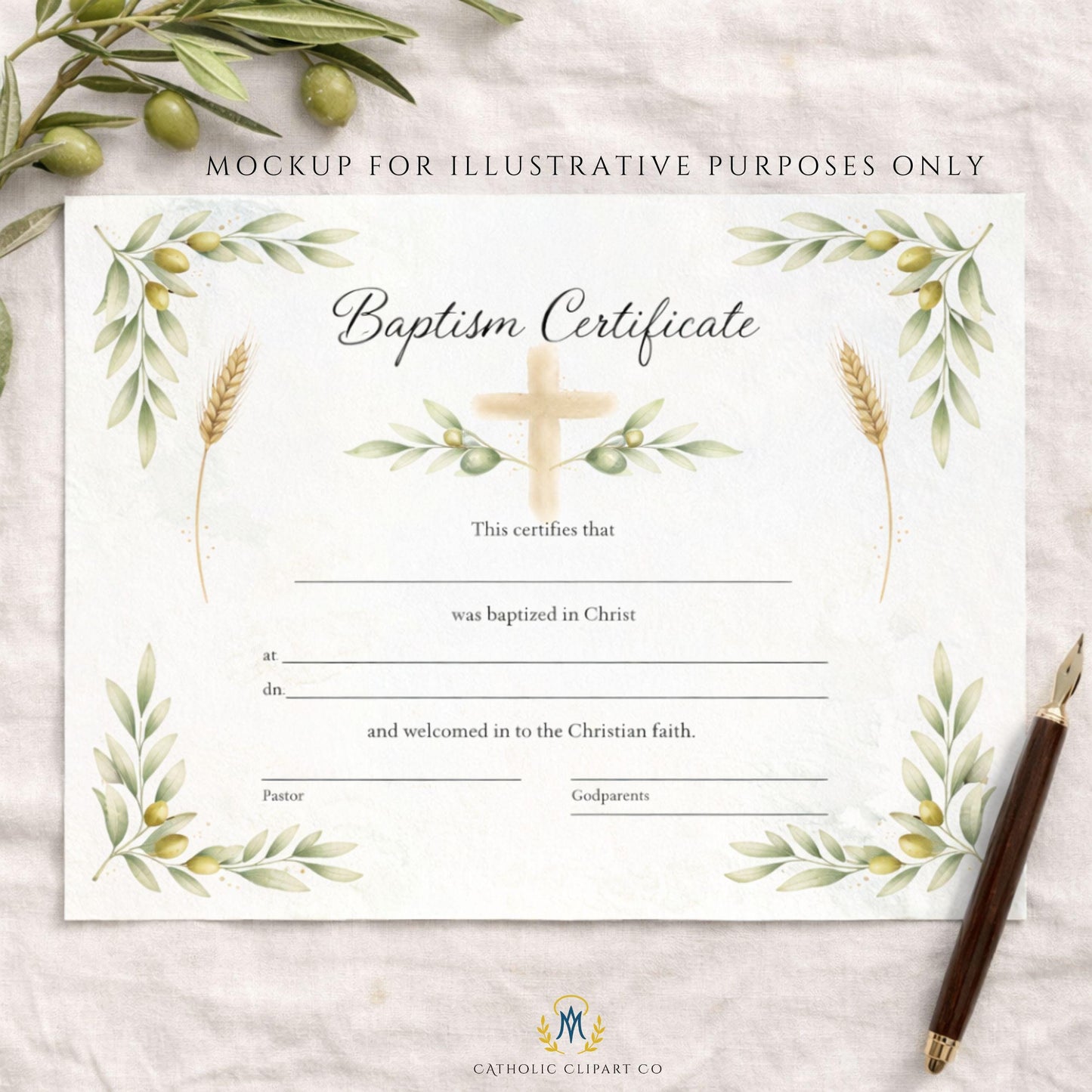 Religious watercolor botanical clipart designed for Catholic weddings, baptisms, and church documents | Clipart botánico religioso en acuarela para bodas católicas, bautismos y documentos de iglesia
