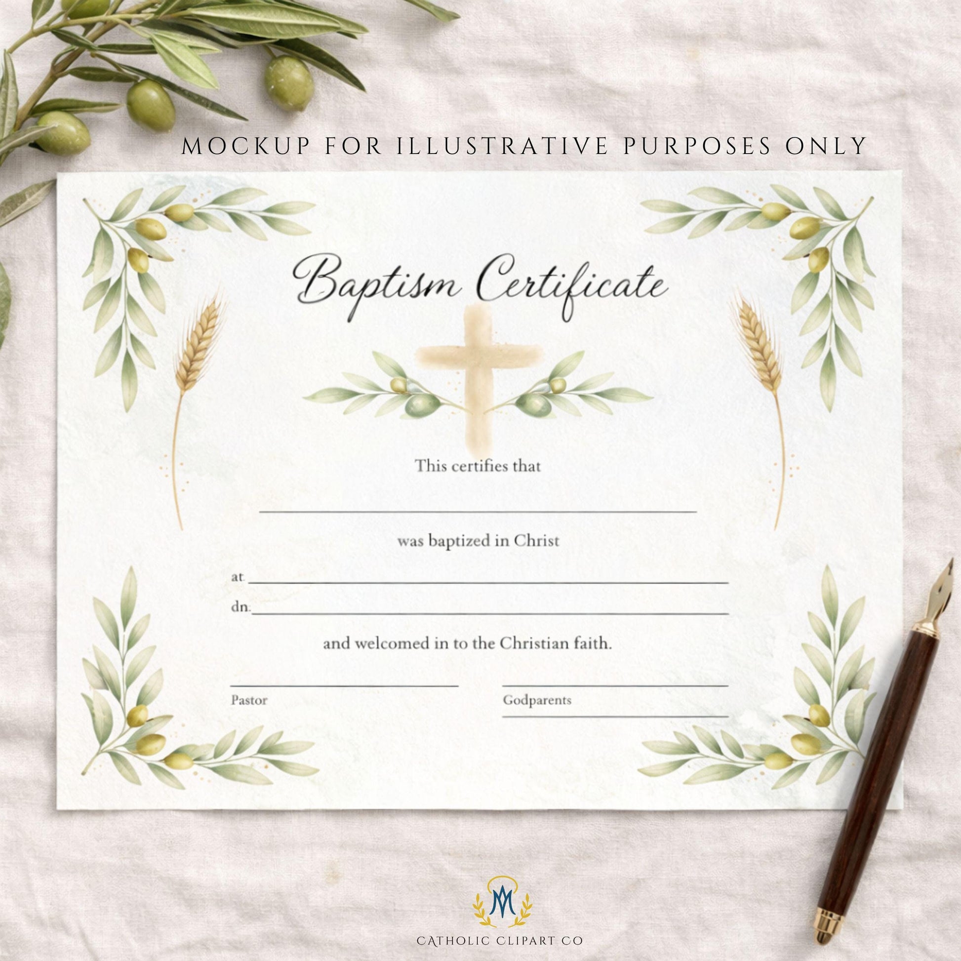 Religious watercolor botanical clipart designed for Catholic weddings, baptisms, and church documents | Clipart botánico religioso en acuarela para bodas católicas, bautismos y documentos de iglesia