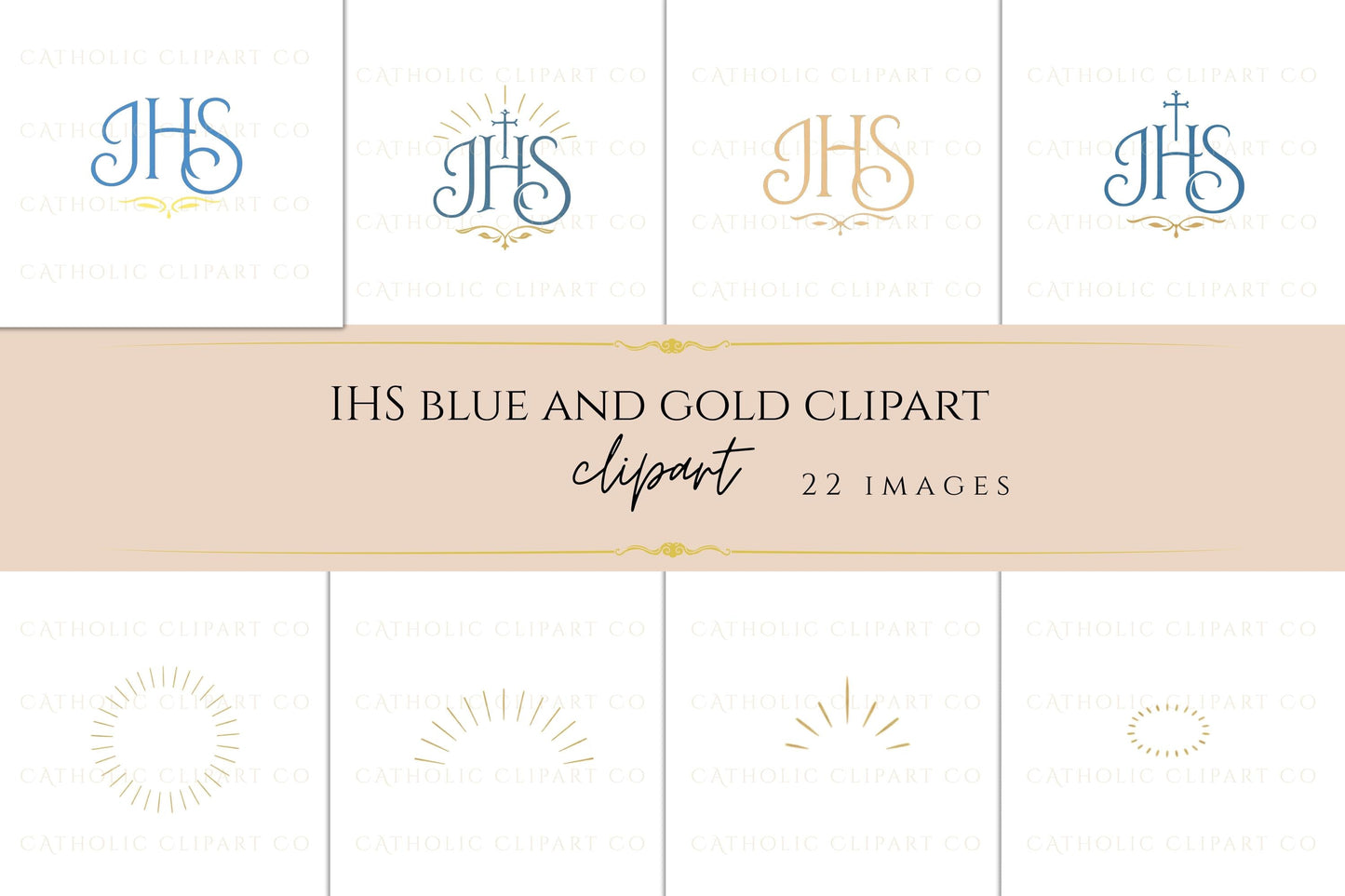 Gold IHS religious monogram design element for Catholic branding and sacramental designs / Elemento de diseño religioso IHS en dorado para marcas católicas y sacramentos