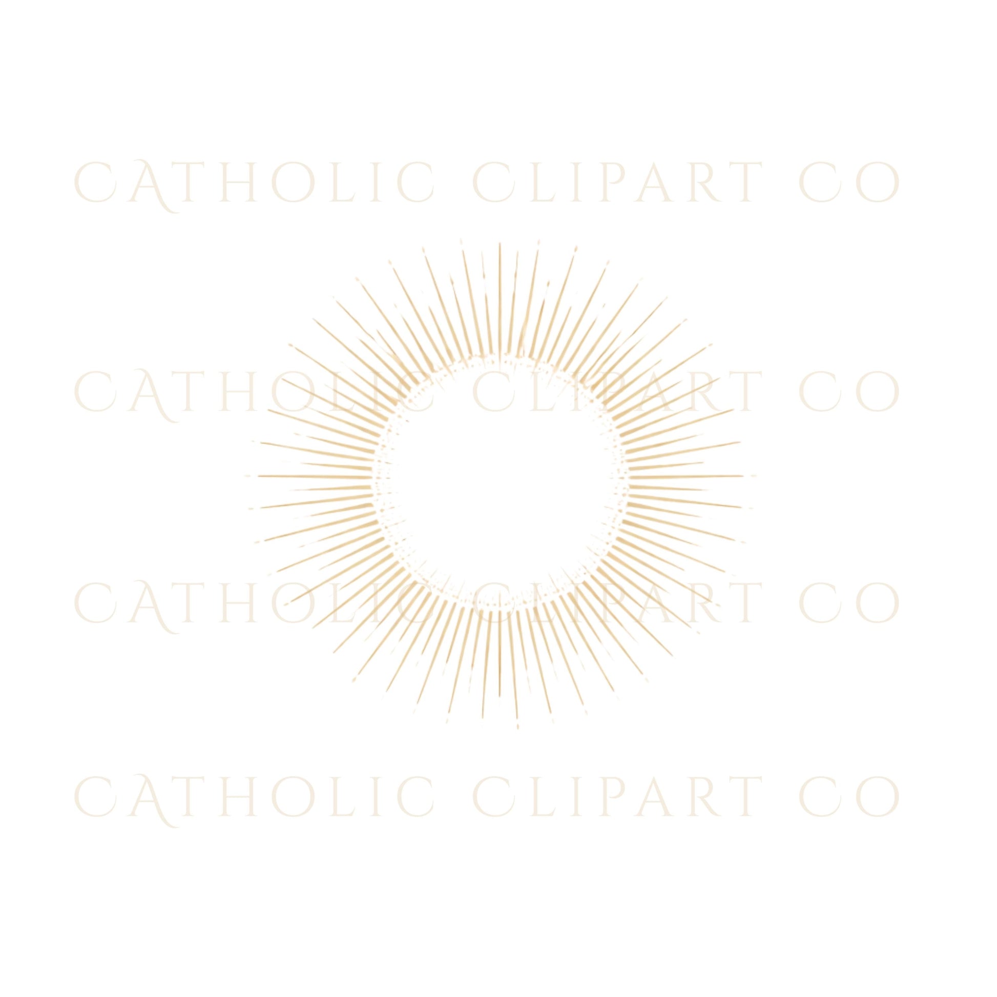 Marian devotional clipart with gold rays and stars | Clipart devocional mariano con rayos y estrellas doradas